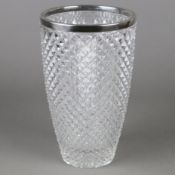 Glasvase mit Silbermontur - farblose Kristallvase mit Diamantschliff und glatte