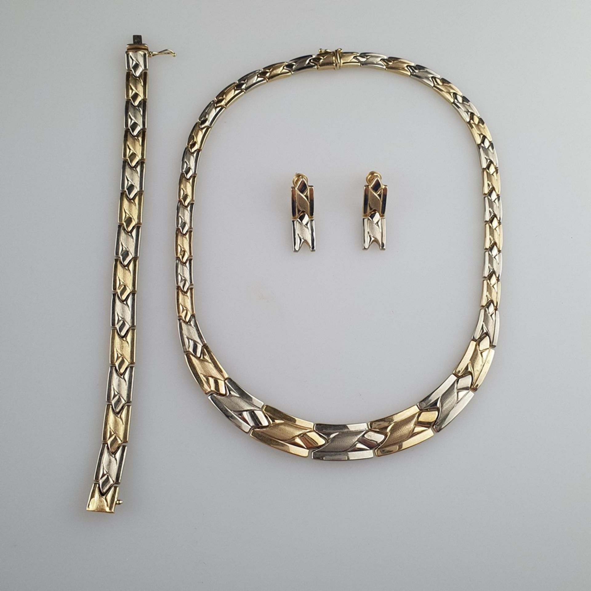 Schmuckset - Gelb-/Weißgold 585/000, gestempelt, 3-tlg: bestehend aus Collier,