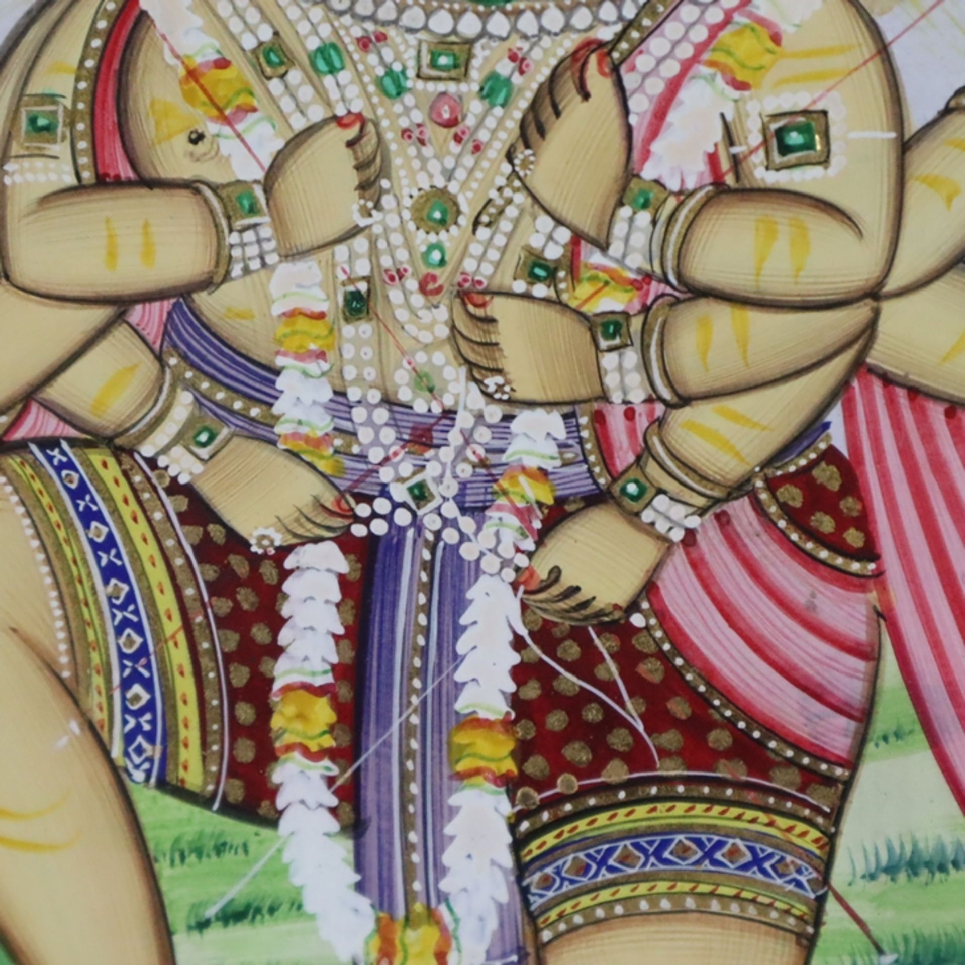Indische Malerei - Hanuman als zehnarmige Gottheit mit den Gesichtern von Naras - Bild 6 aus 7