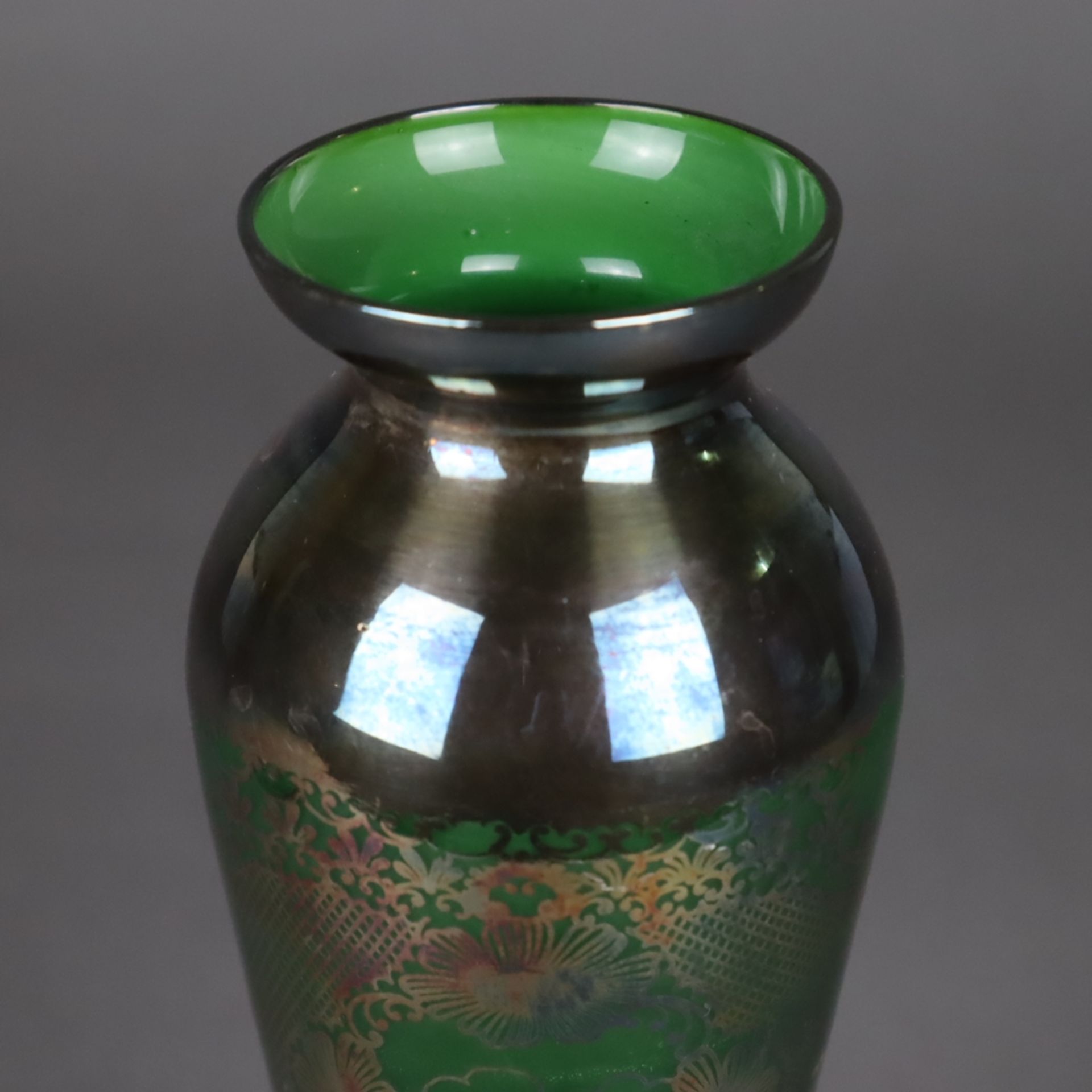 Vase und Ascher mit Silberoverlay - Murano, 1950er Jahre, grünes Glas mit Silbe - Bild 2 aus 9