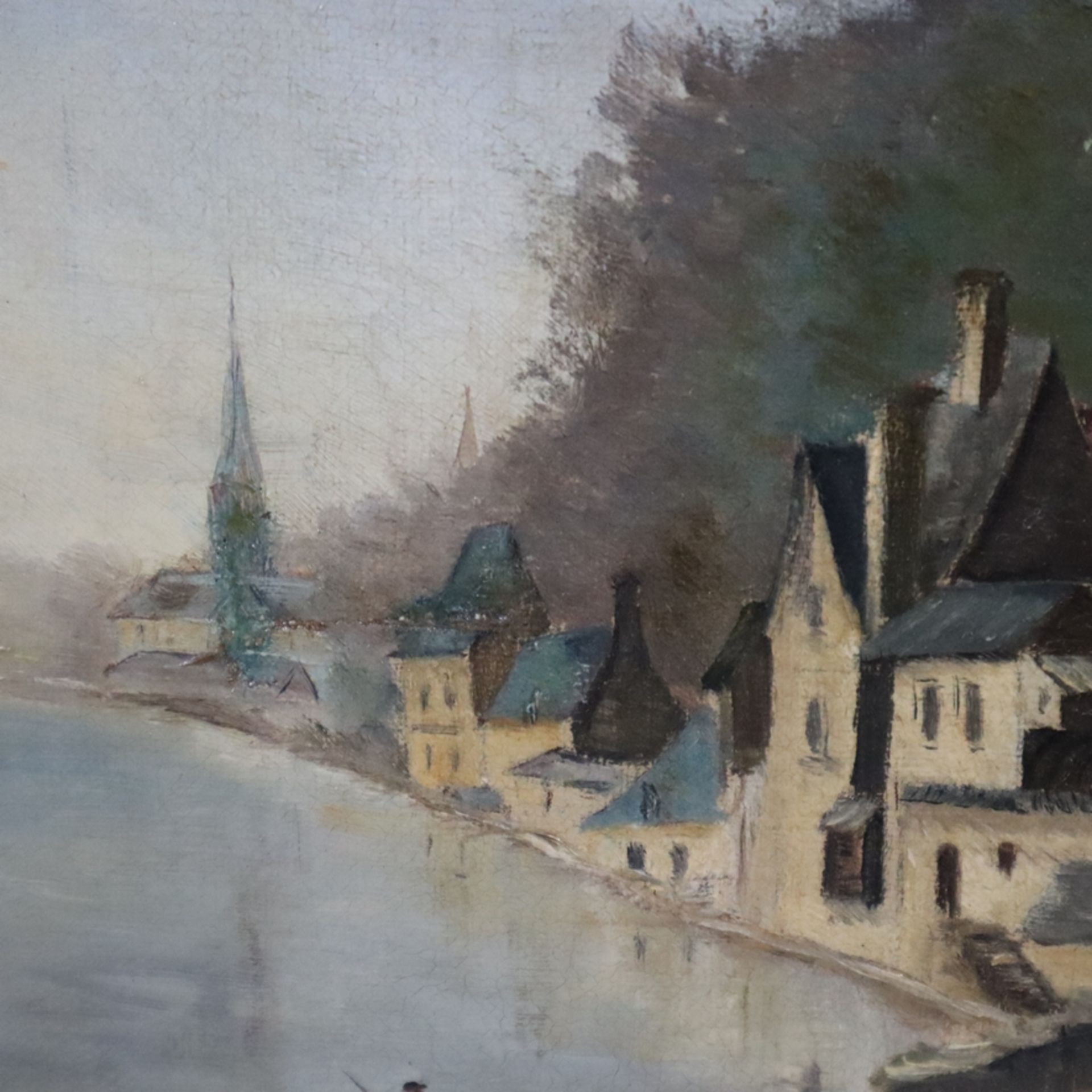 Landschaftsmaler -um 1900 - Mittelalterliche Stadtansicht am Seeufer unterhalb - Bild 7 aus 10