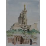 Unbekannter Monogrammist - "Marseille Notre-Dame de la Garde", Aquarell auf Pap