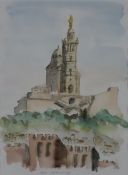 Unbekannter Monogrammist - "Marseille Notre-Dame de la Garde", Aquarell auf Pap