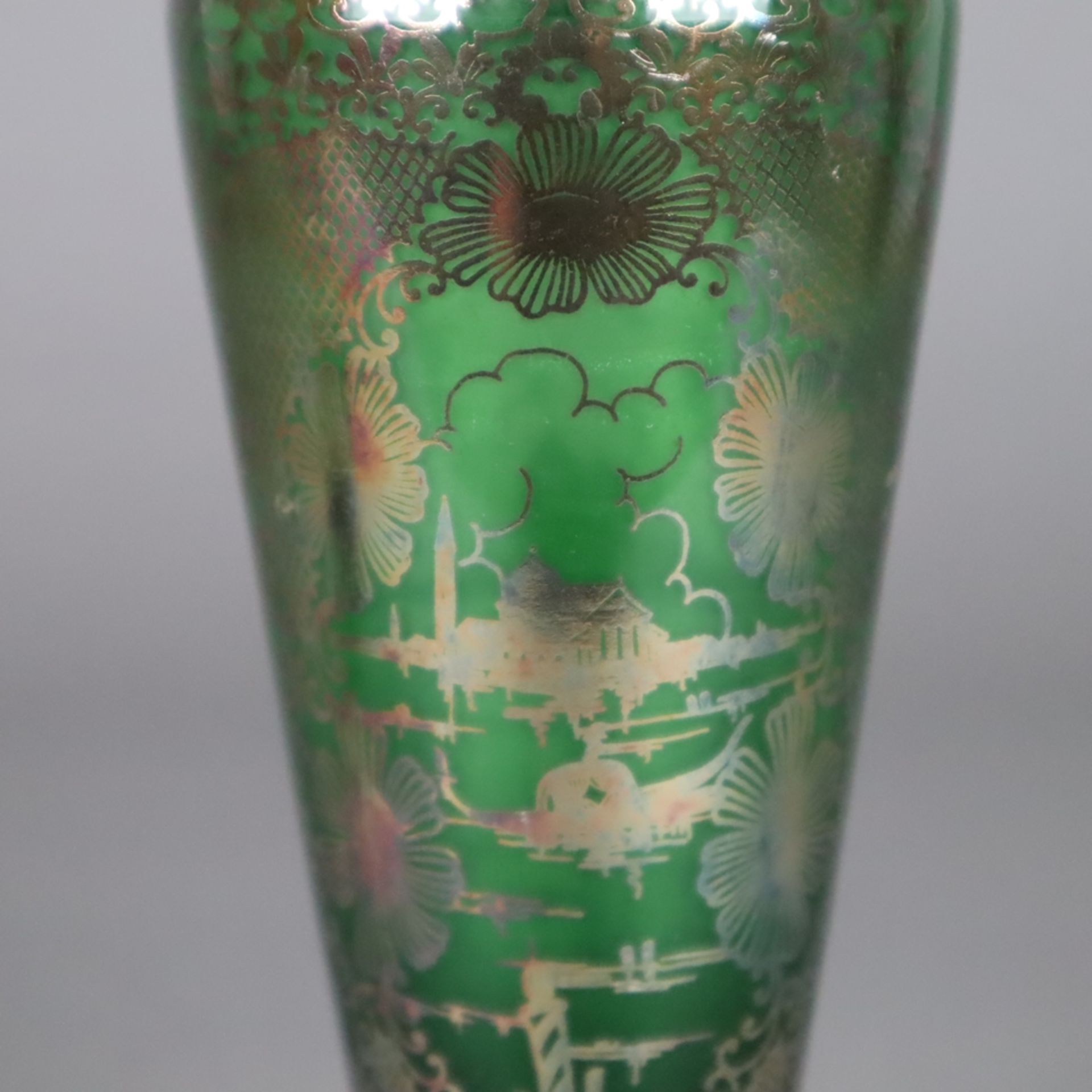Vase und Ascher mit Silberoverlay - Murano, 1950er Jahre, grünes Glas mit Silbe - Bild 3 aus 9