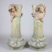 Paar Jugendstil Vasen - um 1900, Frankreich, "Floran" gemarkt, Metall, bronzefa