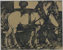 Boehle, Fritz (1873-1916, Frankfurt/Main) - "Fuhrmann mit Pferden", 1912, Litho