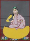 Indische Malerei - Radha mit Blumen, Indien Ende 19. Jh., Pigmentfarben und Gol