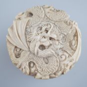 Deckeldose - Elfenbein, China, frühes 20.Jh., zylindrischer Korpus mit Drachend