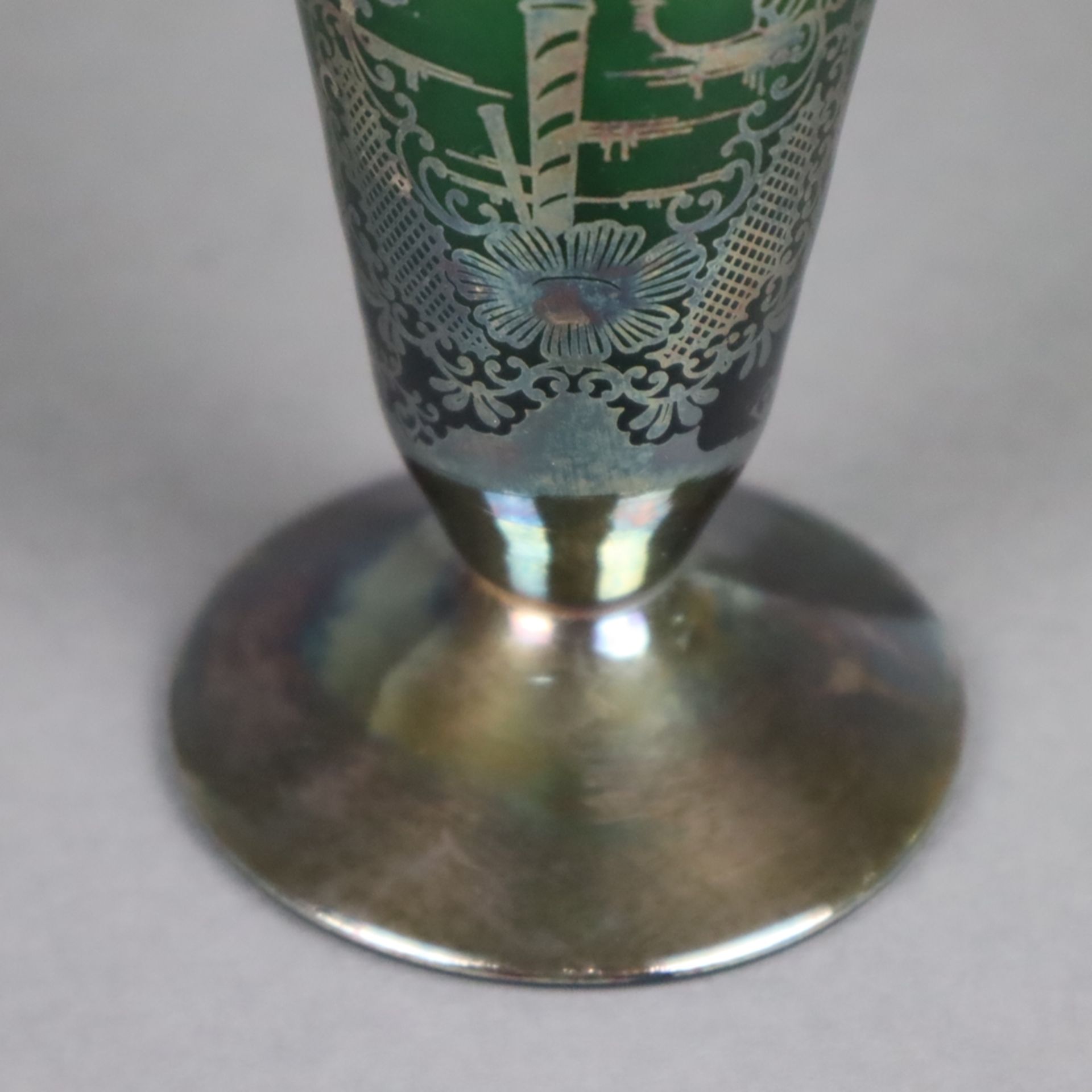 Vase und Ascher mit Silberoverlay - Murano, 1950er Jahre, grünes Glas mit Silbe - Bild 6 aus 9