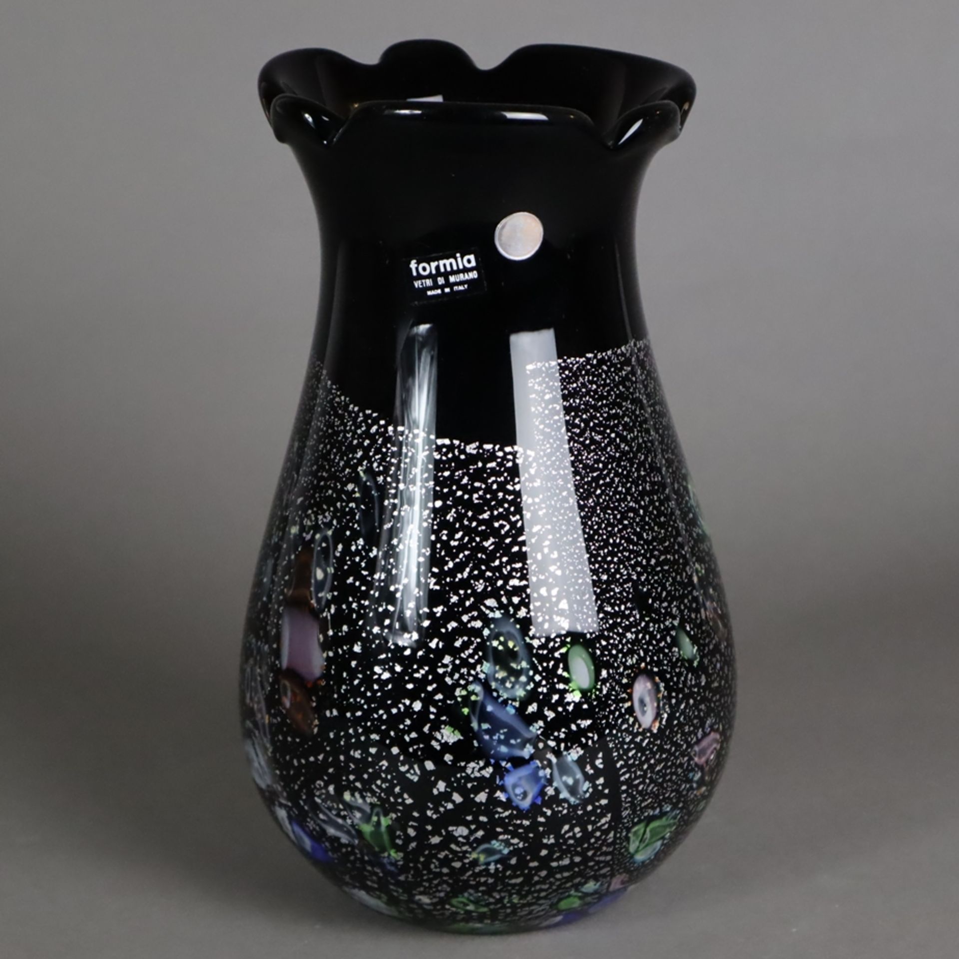 Murano Vase - Formia, Murano, farbloses Glas, schwarz unterfangen, farbige Eins - Bild 2 aus 9