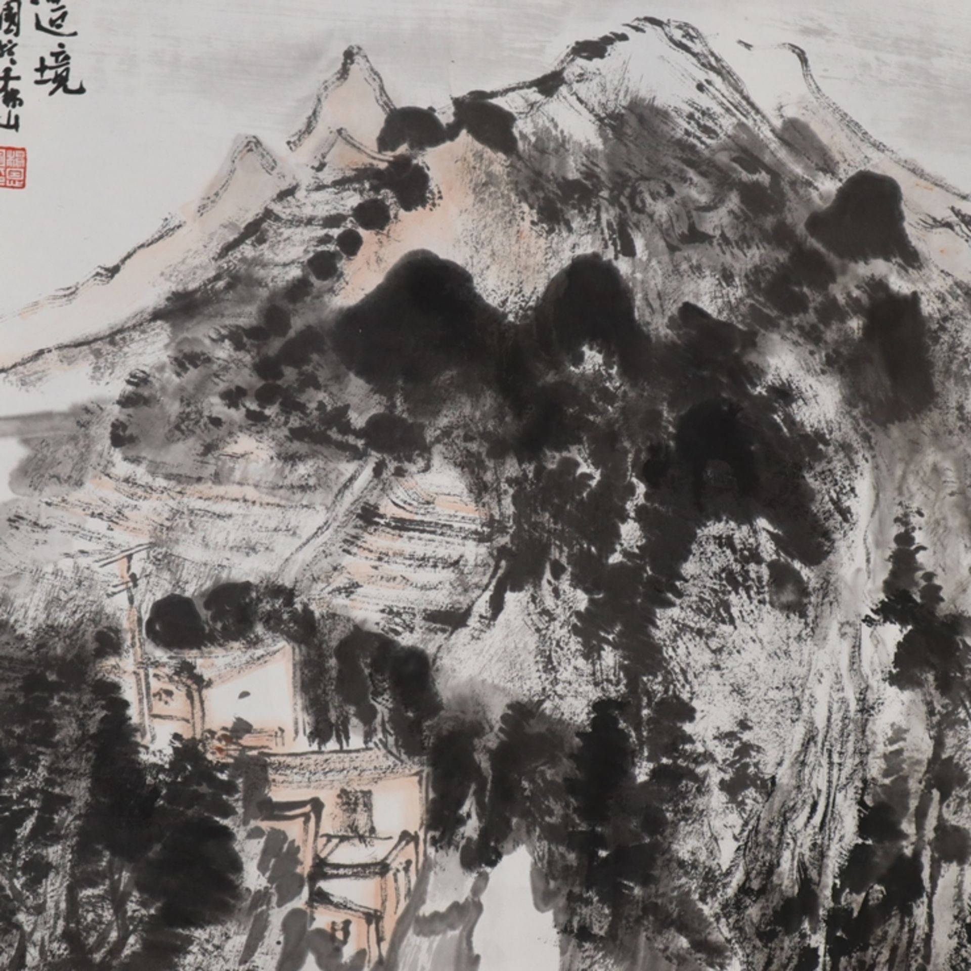 Chinesisches Rollbild -Yang Enguo (geb. 1974 Yiyuan/Shandong)- Blick auf ein Be - Bild 6 aus 12