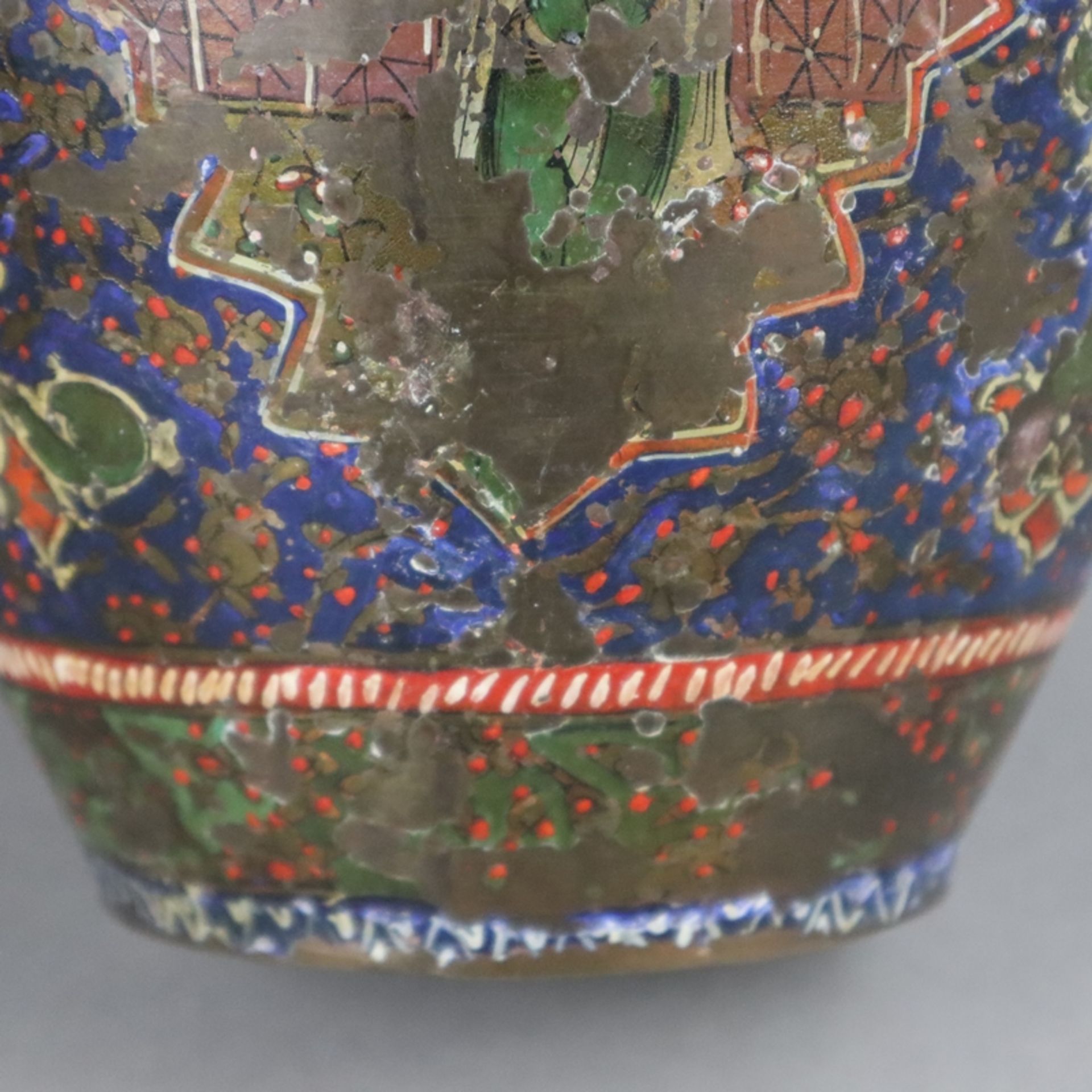 Messing-Gefäß - Persien, 19.Jh. oder älter, polychrome Bemalung, auf der Wandun - Bild 10 aus 12