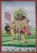 Indische Malerei - Hanuman als zehnarmige Gottheit mit den Gesichtern von Naras