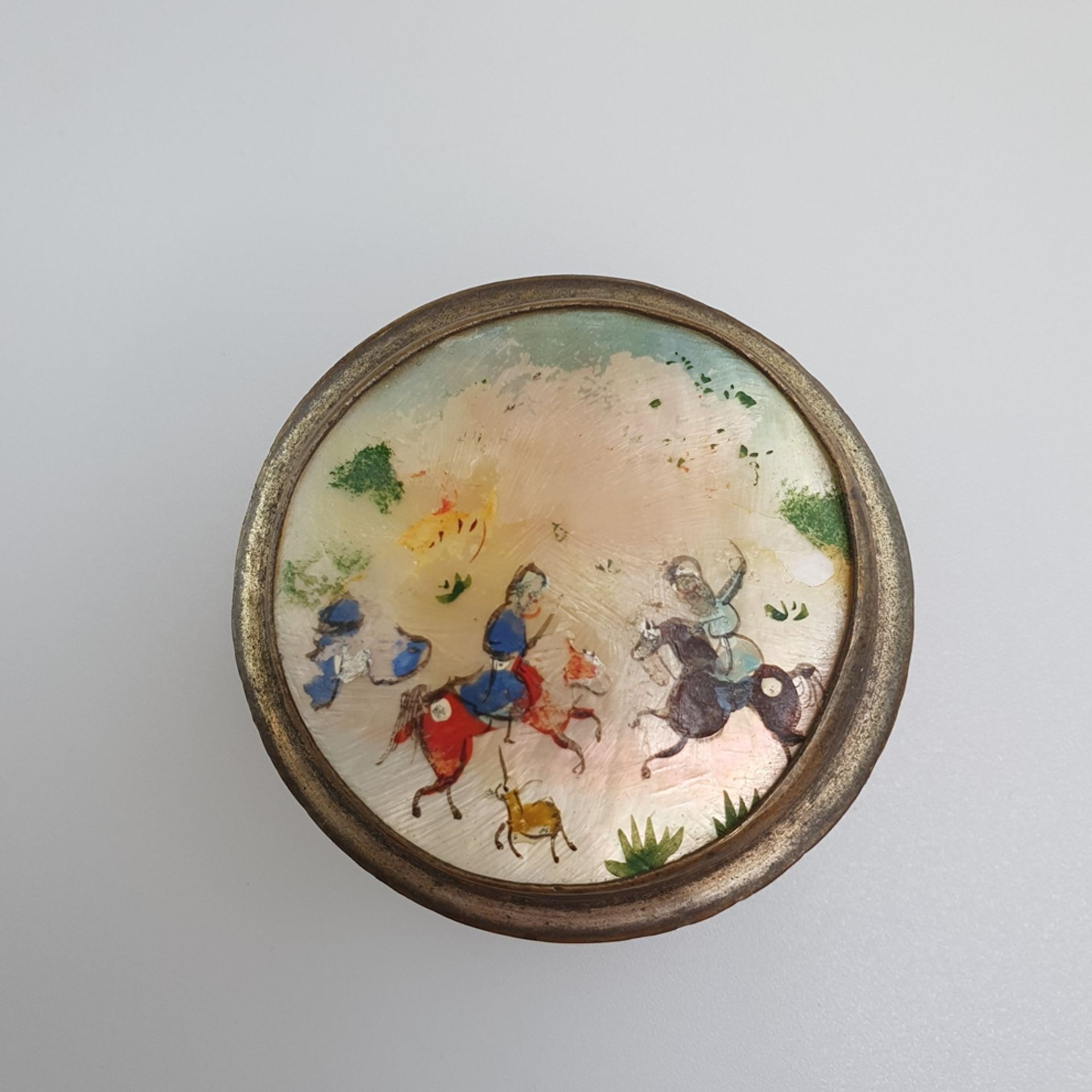 Zwei Miniaturdosen - wohl 19.Jh., 1x runde orientalische Metalldose mit ziselie - Bild 4 aus 6