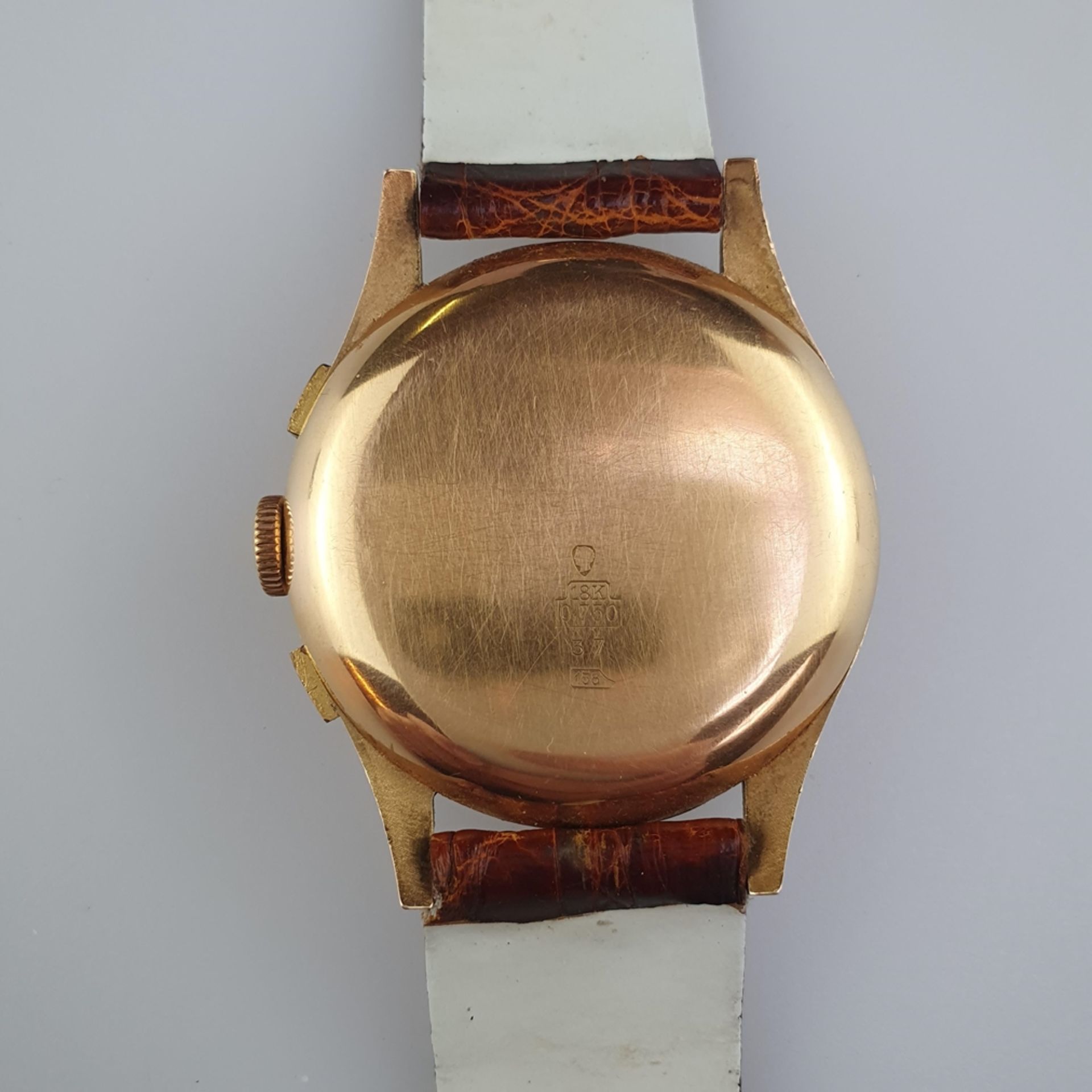 Herrenarmbanduhr - Chronograph, Handaufzug, Gehäuse 14Kt. Gelbgold, helles Ziff - Bild 4 aus 5