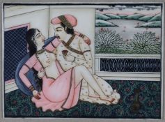Erotische Miniatur - Indien, um 1900, feine Miniaturmalerei auf Beinplatte, ca.