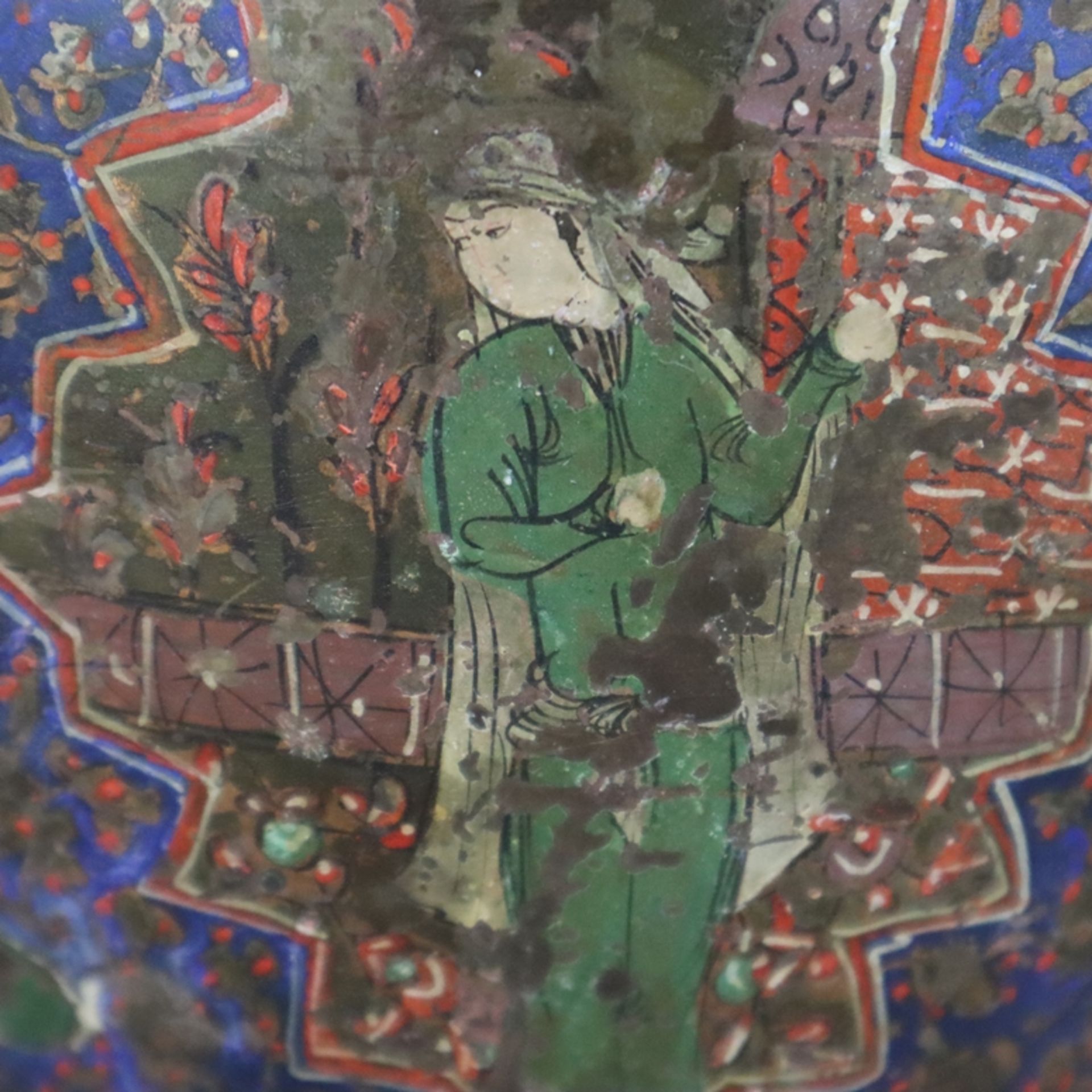 Messing-Gefäß - Persien, 19.Jh. oder älter, polychrome Bemalung, auf der Wandun - Bild 5 aus 12