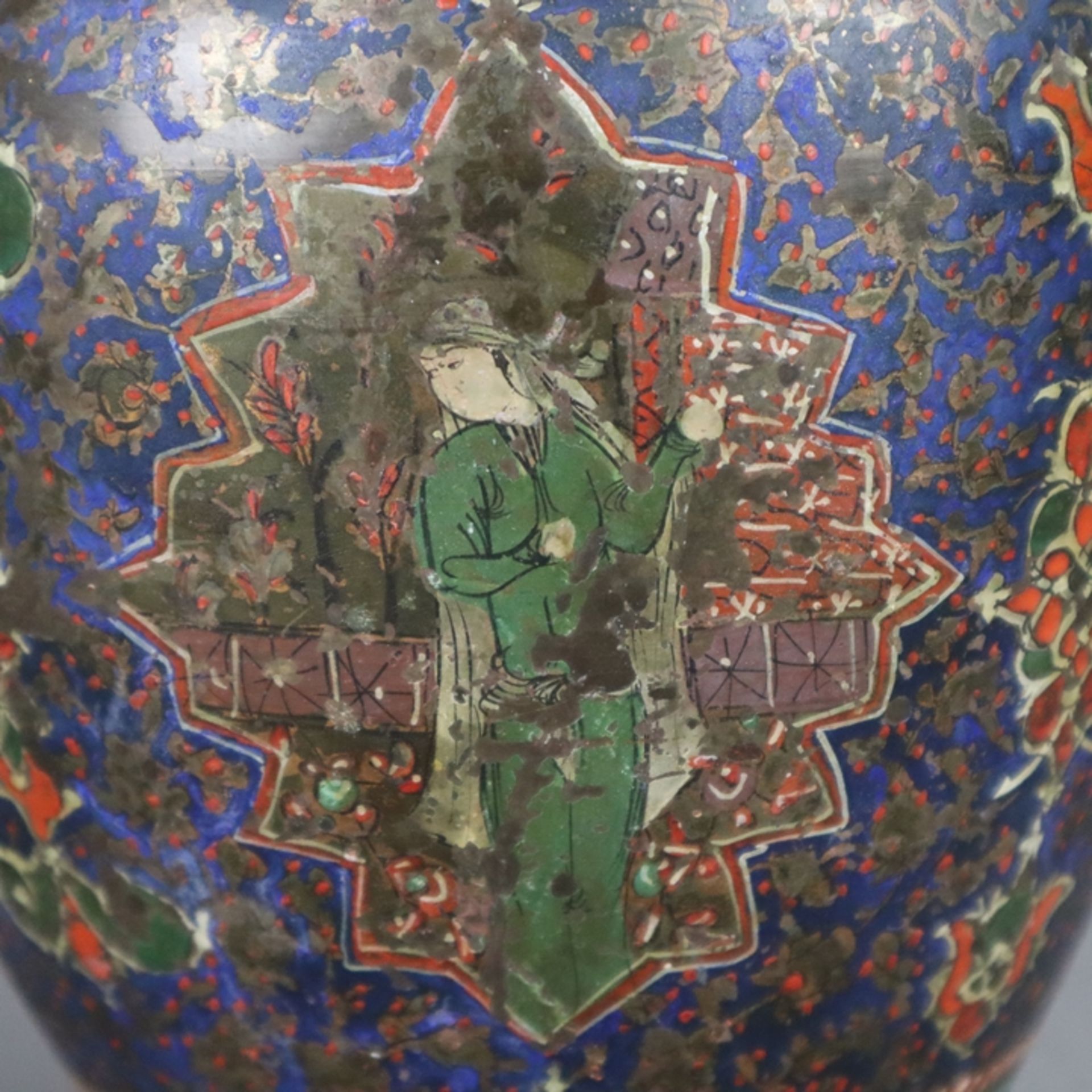 Messing-Gefäß - Persien, 19.Jh. oder älter, polychrome Bemalung, auf der Wandun - Bild 4 aus 12