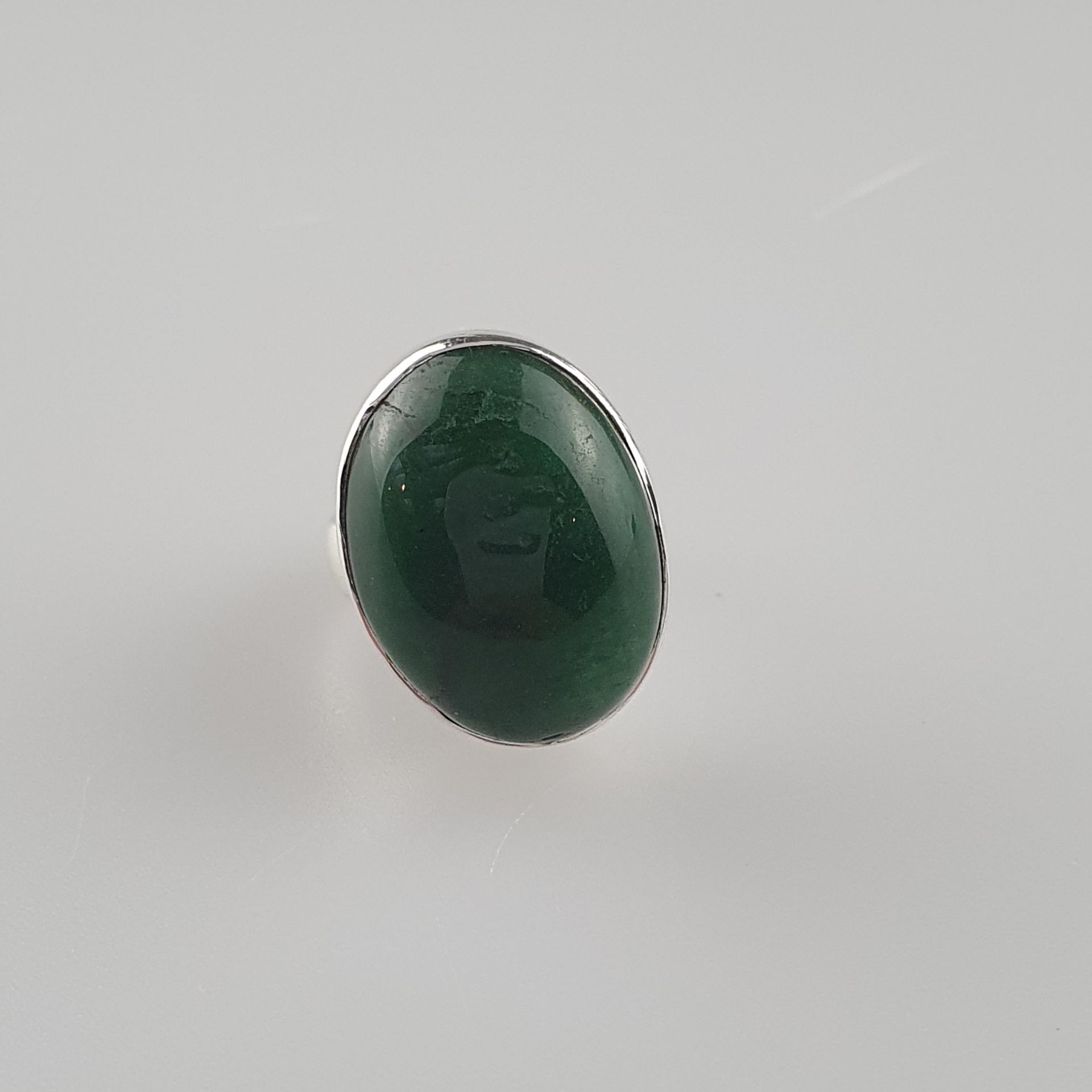 Smaragdring - 925er Silber, besetzt mit ovalem Smaragd-Cabochon, ca.26 ct, Gewi