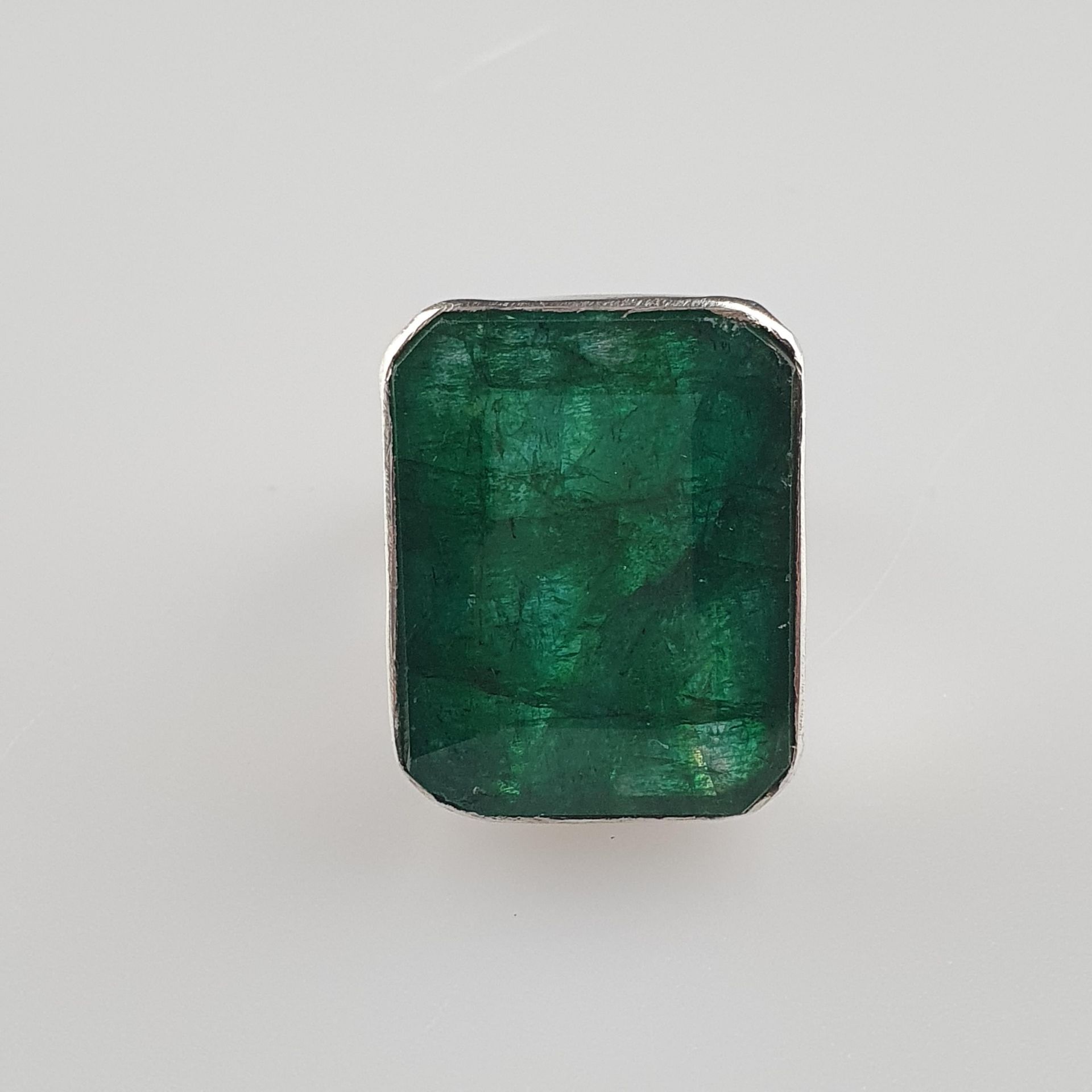 Smaragdring - 925er Silber, Ringkopf besetzt mit Smaragd 45 ct, D.ca.19,7 mm, G - Bild 2 aus 5