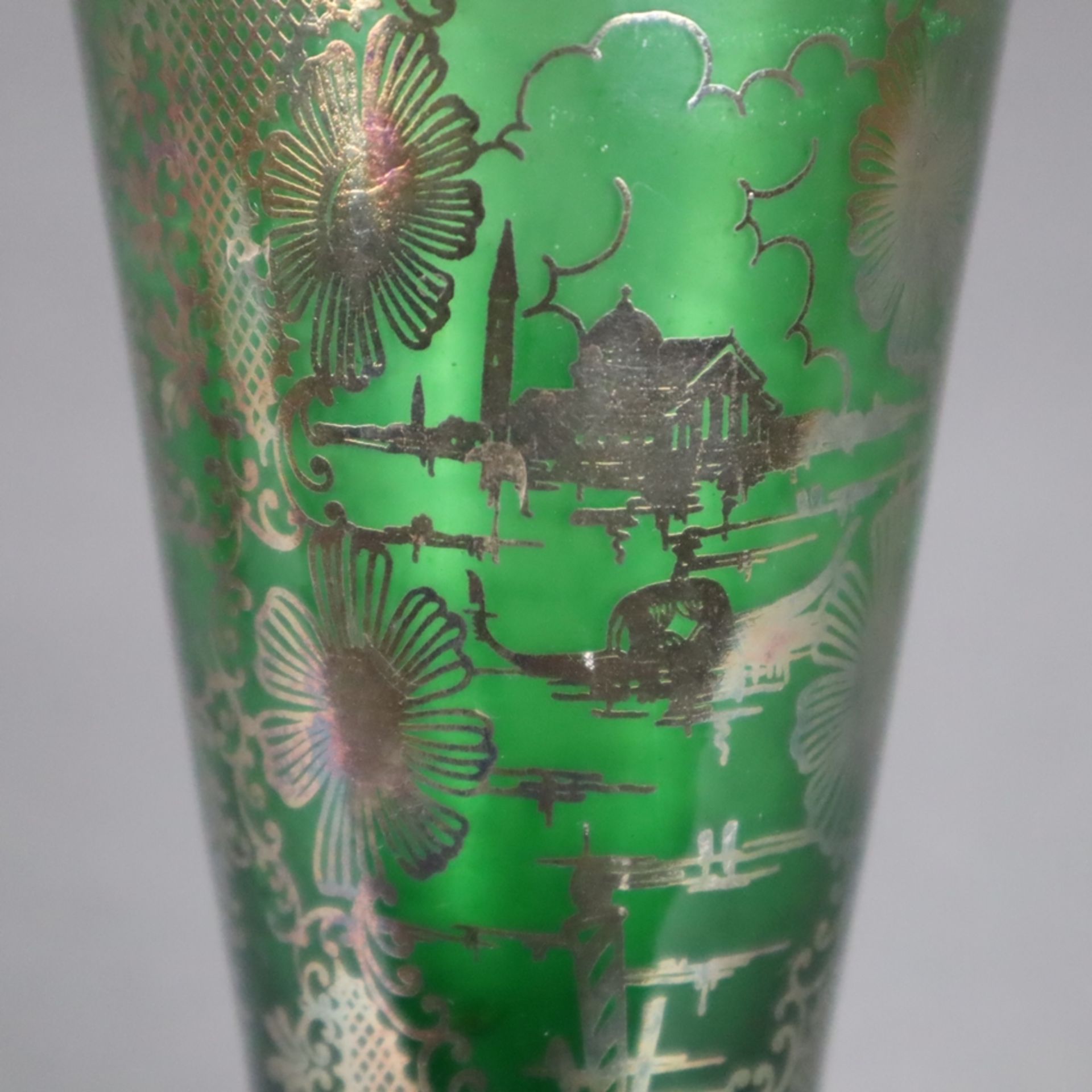 Vase und Ascher mit Silberoverlay - Murano, 1950er Jahre, grünes Glas mit Silbe - Bild 4 aus 9
