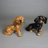 Zwei Tierplastiken "Sitzender Welpe" - Goebel, Keramik, naturalistisch bemalt i