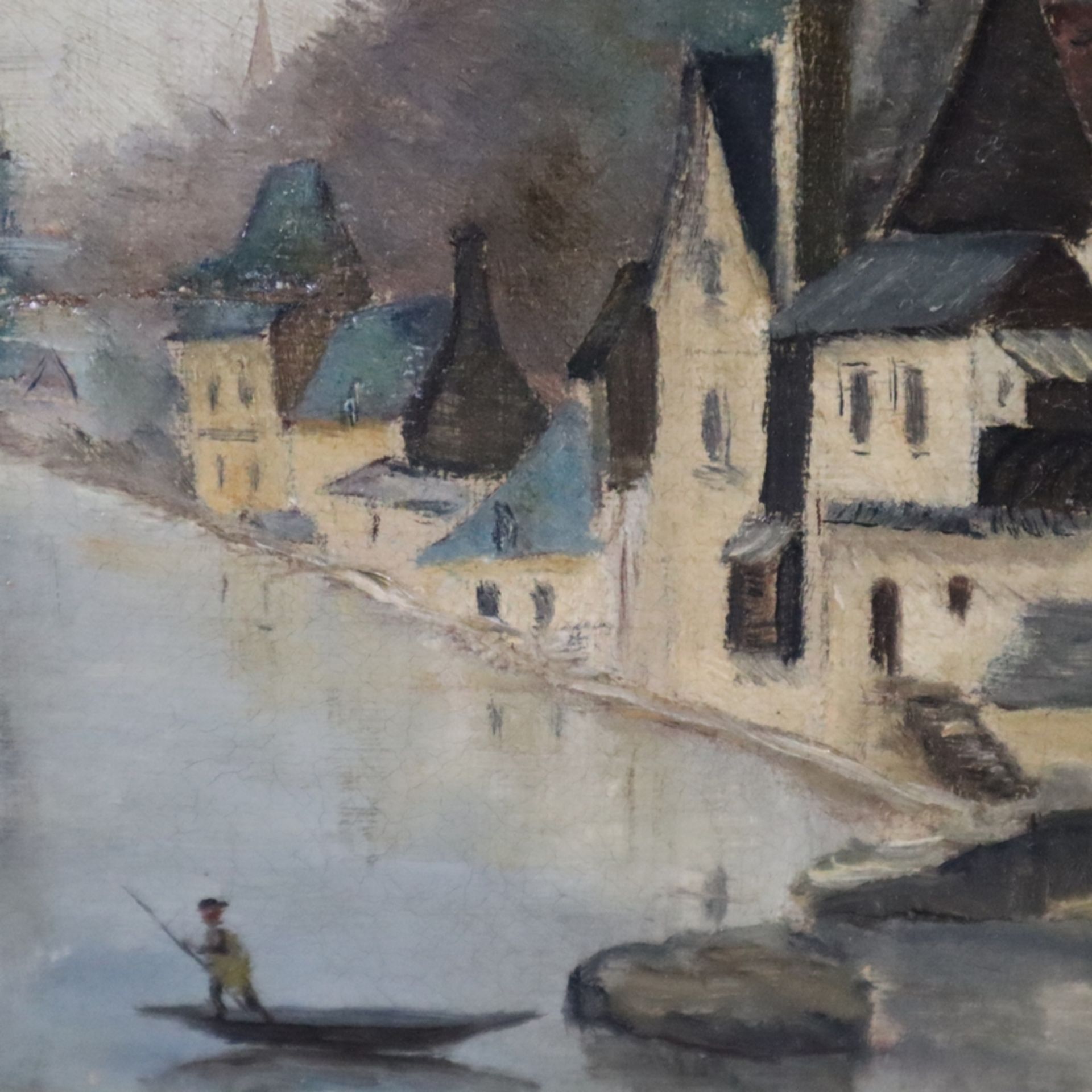 Landschaftsmaler -um 1900 - Mittelalterliche Stadtansicht am Seeufer unterhalb - Bild 5 aus 10