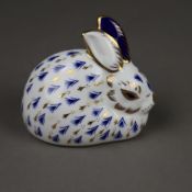 Tierplastik/Paperweight "Hase" - Royal Crown Derby, England, Porzellan, polychr