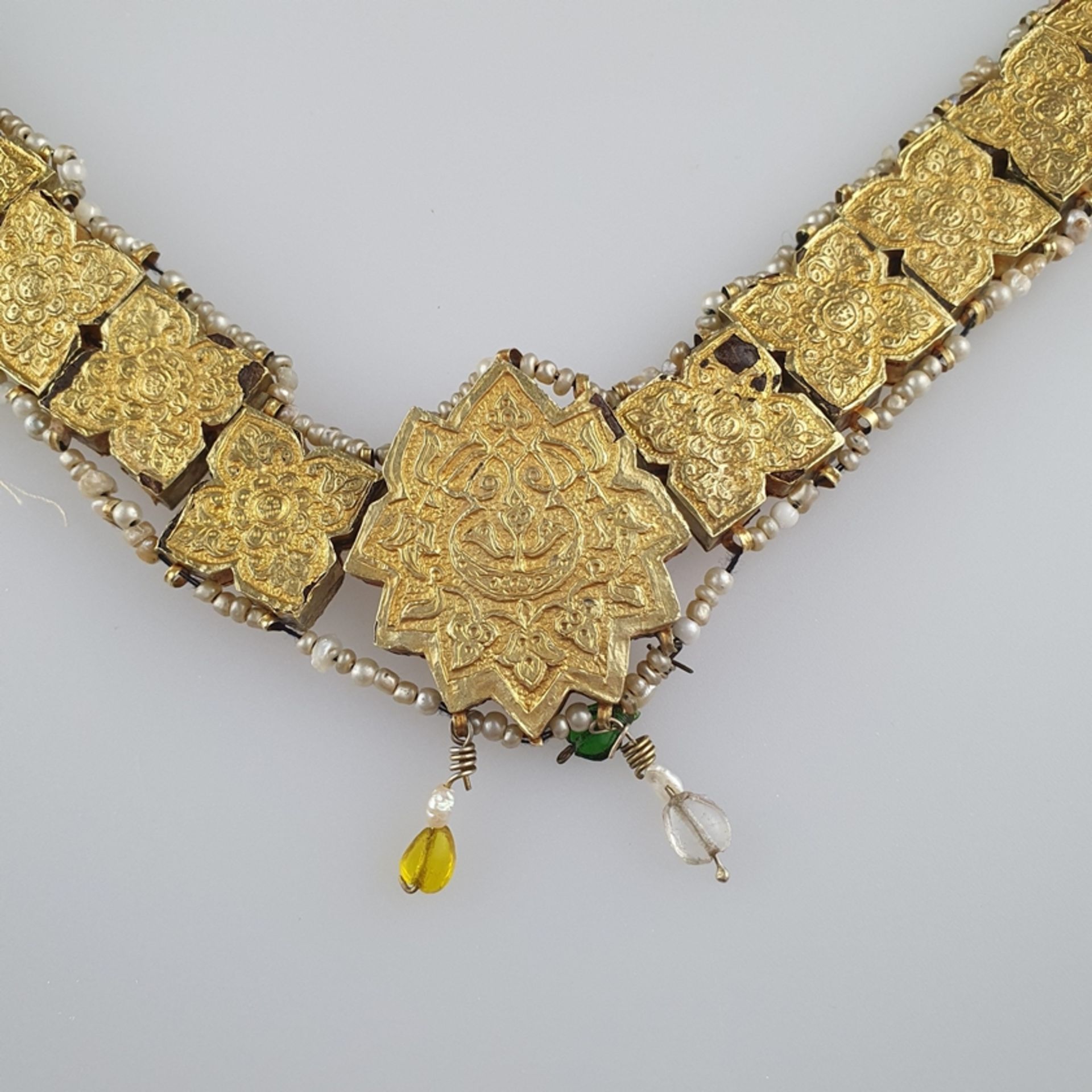 Antikes Goldcollier - Gelbgold gefüllt, floral gestaltete quadratische Glieder - Bild 7 aus 7