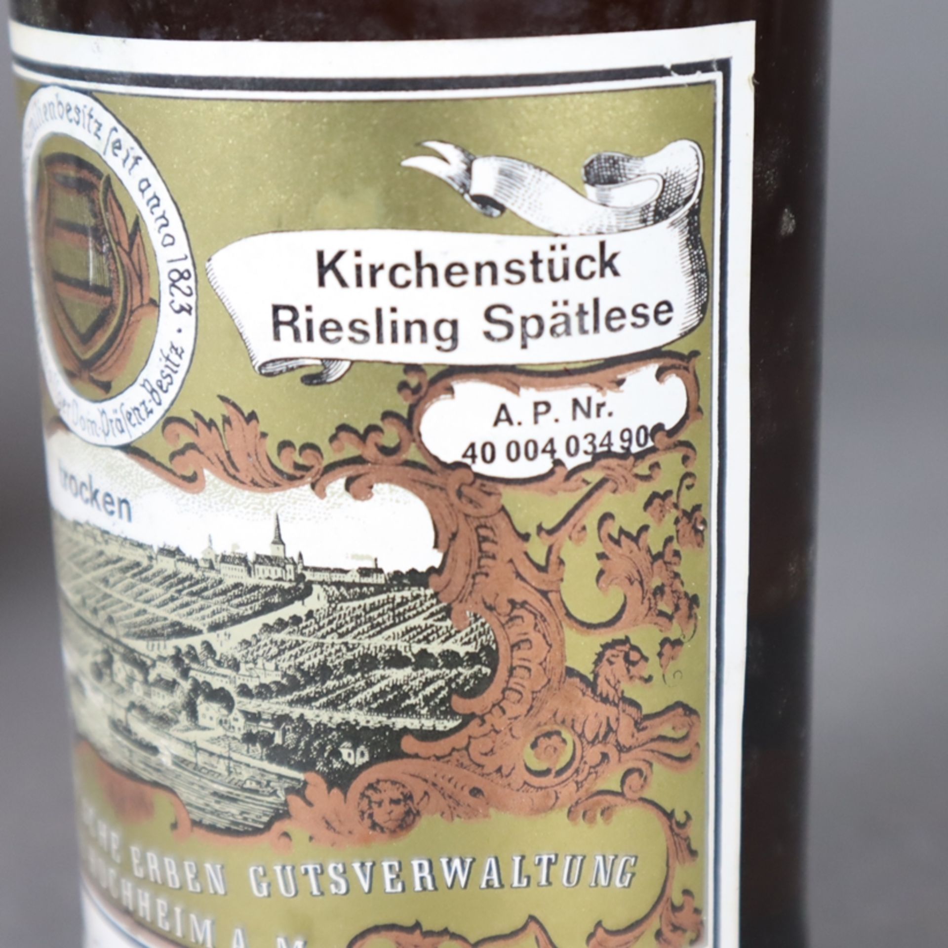 Weinkonvolut - 5 Flaschen 1989er Hochheimer Kirchenstück, Riesling Spätlese, trocken, Geh.-Rat Asch - Bild 7 aus 8