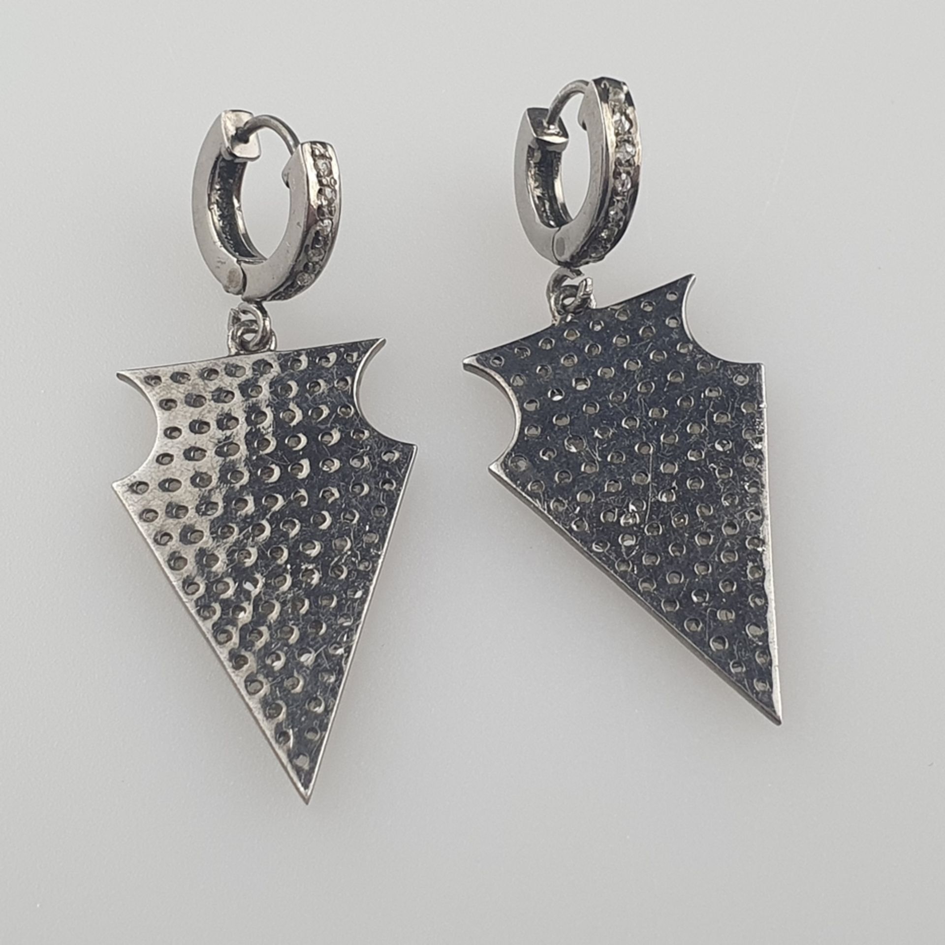 Diamant-Ohrringe - Silber, besetzt mit kleinen D | Silver Diamond Dangler Earrings with Rose Cut Di - Image 5 of 5