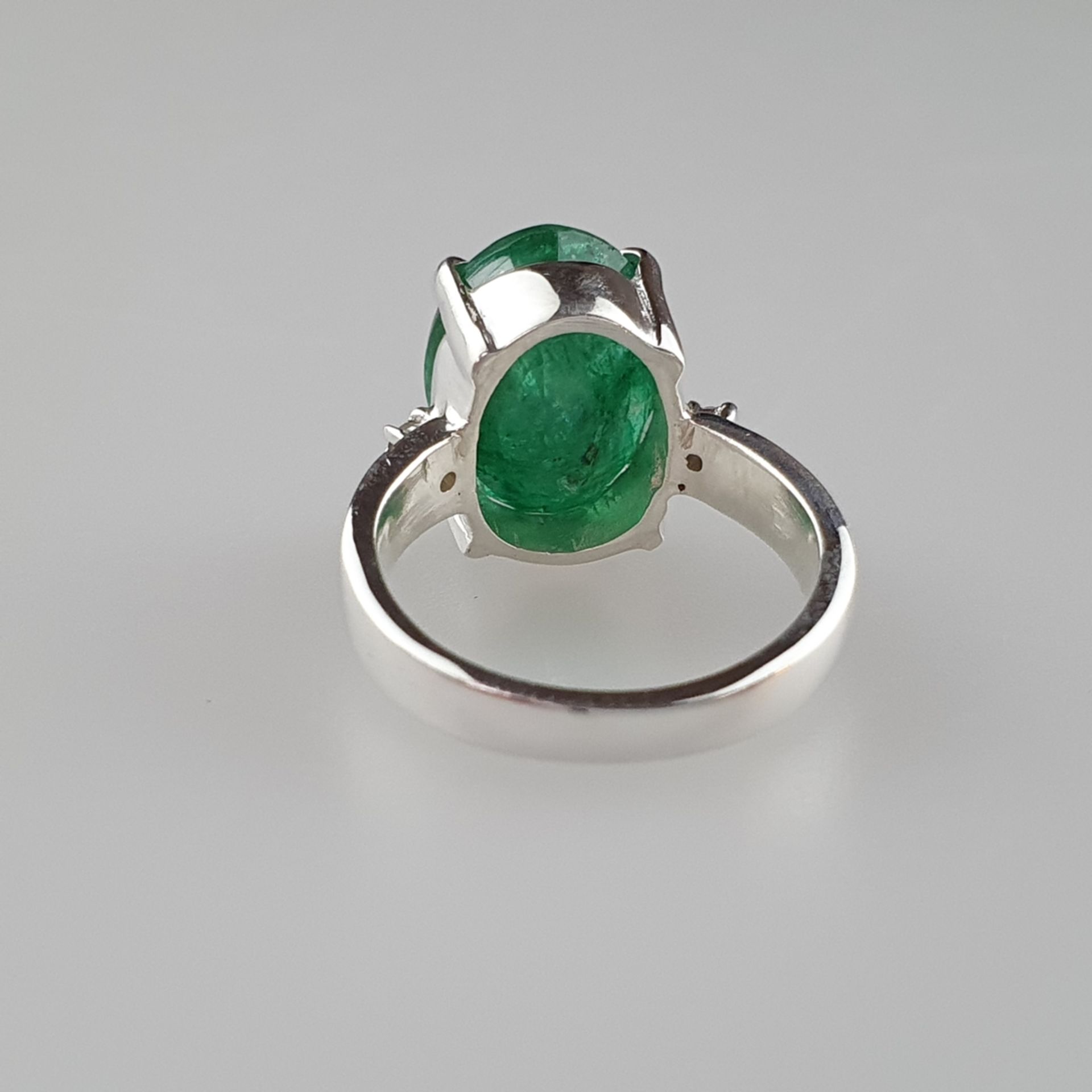 Smaragd-Ring - 925er Silber, Ringkopf besetzt mi | Oval Emerald Set In 925 Sterling Silver Ring Wit - Bild 4 aus 5