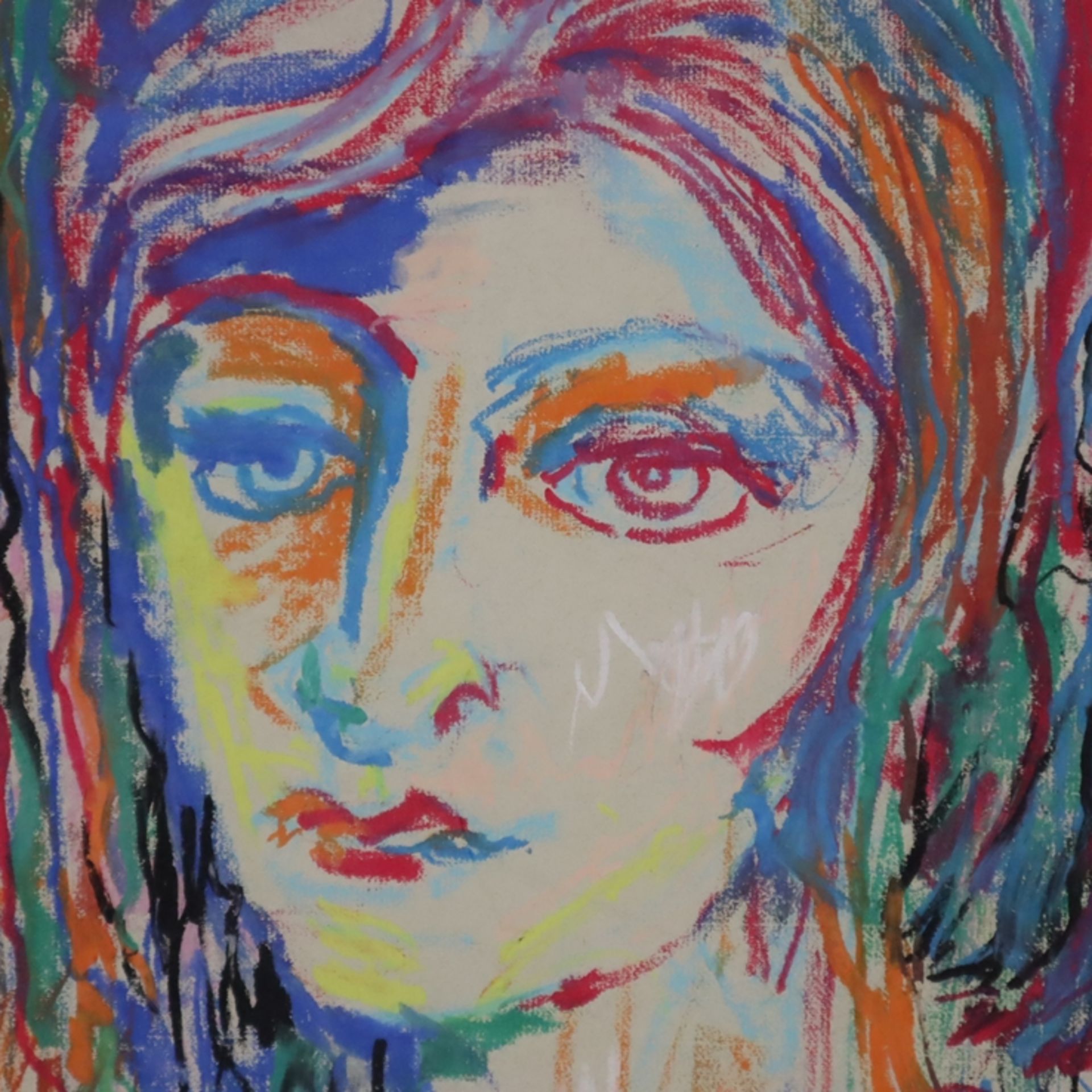 Schirdewan-Brügmann, Margot -Bad Homburg- Farbenfrohes Frauenportrait mit Halskette, Pastellstifte - Image 3 of 8