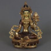 Tara Yangchenma (skt. Sarasvati) - Nepal/Tibet, Kupferlegierung vergoldet, kultisch bemalt, in Lali