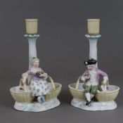 Paar figürliche Leuchter - San Cristoforo, Mailand, Italien, 19./Anfang 20.Jh., Porzellan, polychro