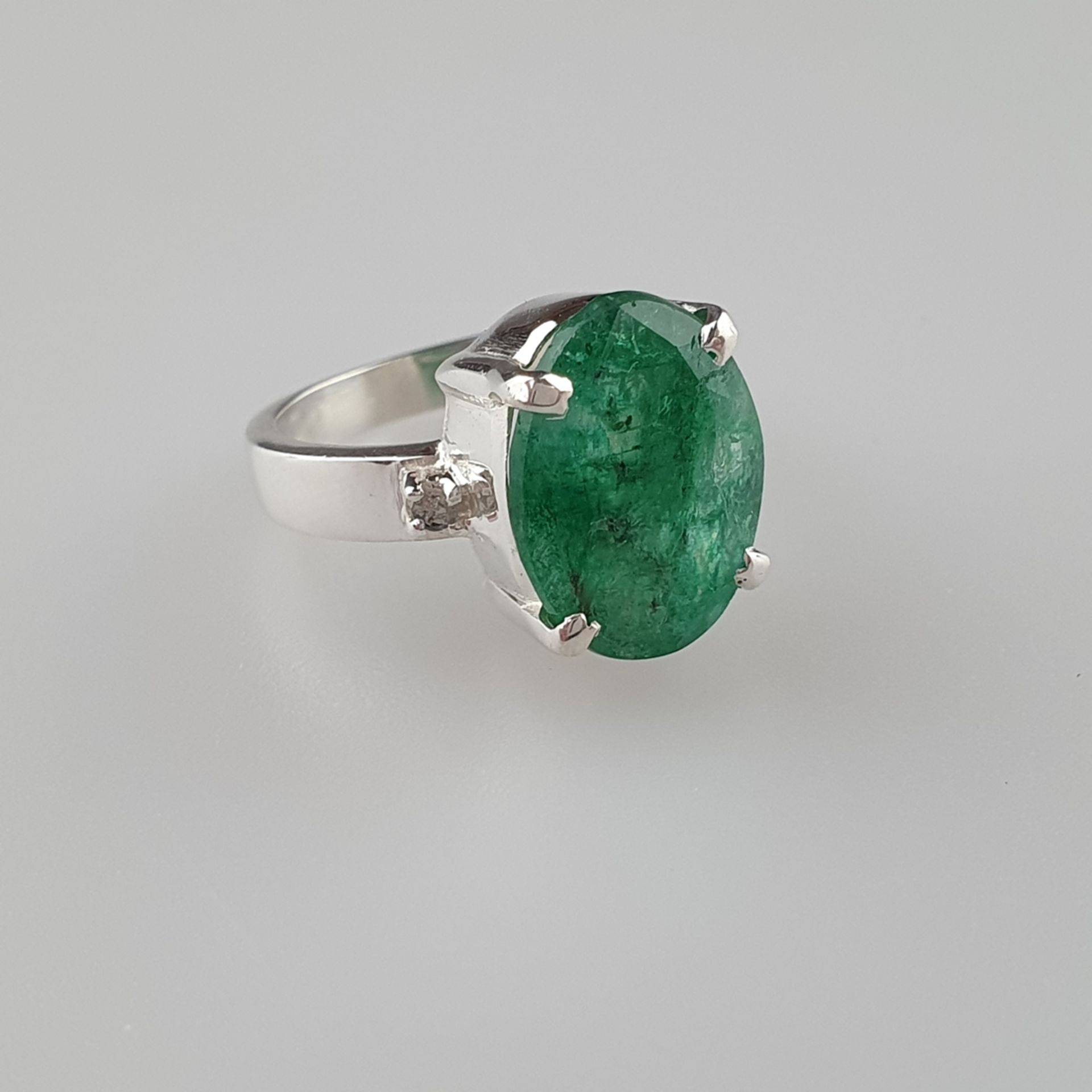 Smaragd-Ring - 925er Silber, Ringkopf besetzt mi | Oval Emerald Set In 925 Sterling Silver Ring Wit - Bild 2 aus 5