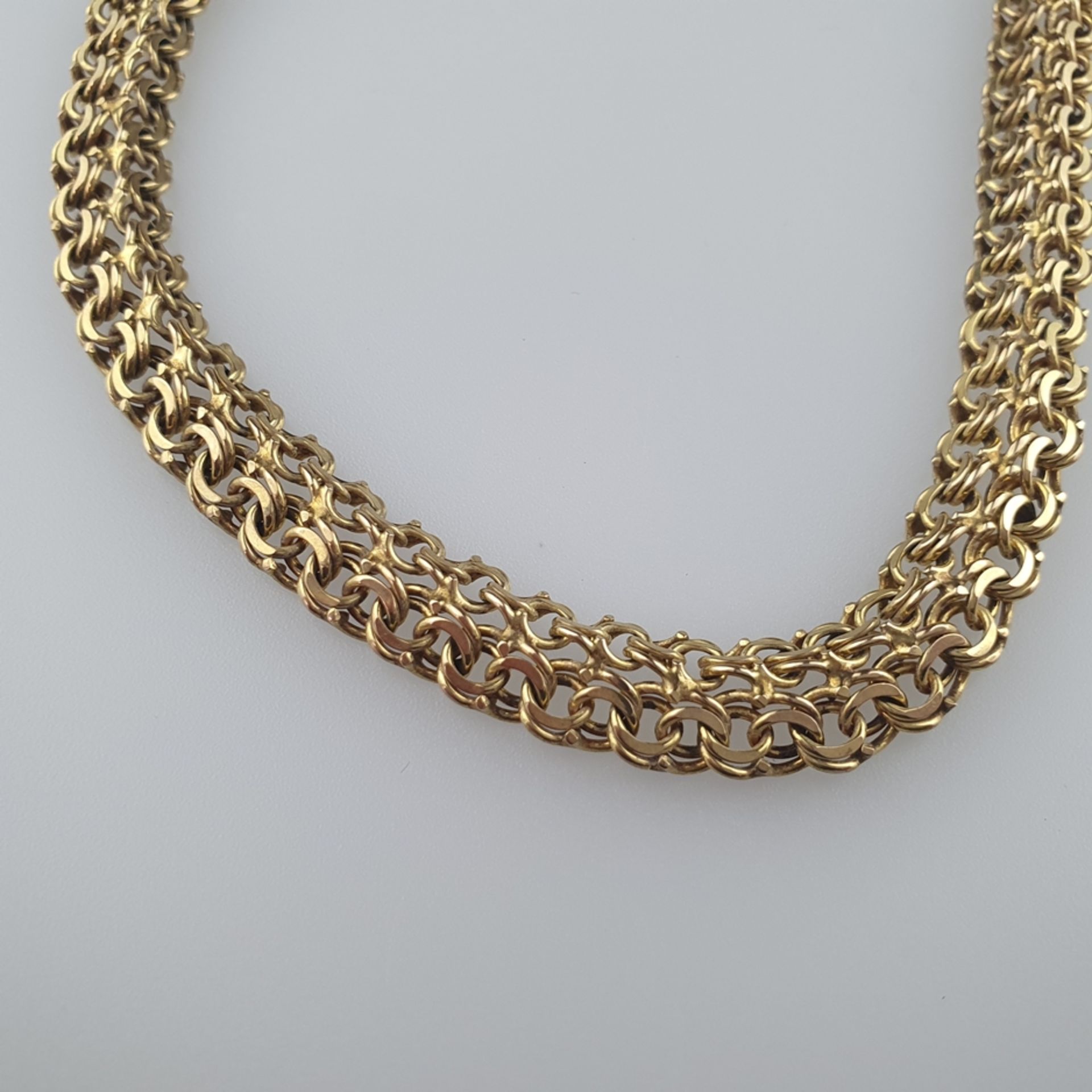 Goldcollier - Gelbgold 333/000, Kette aus filigran verflochtenen ringförmigen Gliedern, Länge mit V - Bild 2 aus 5