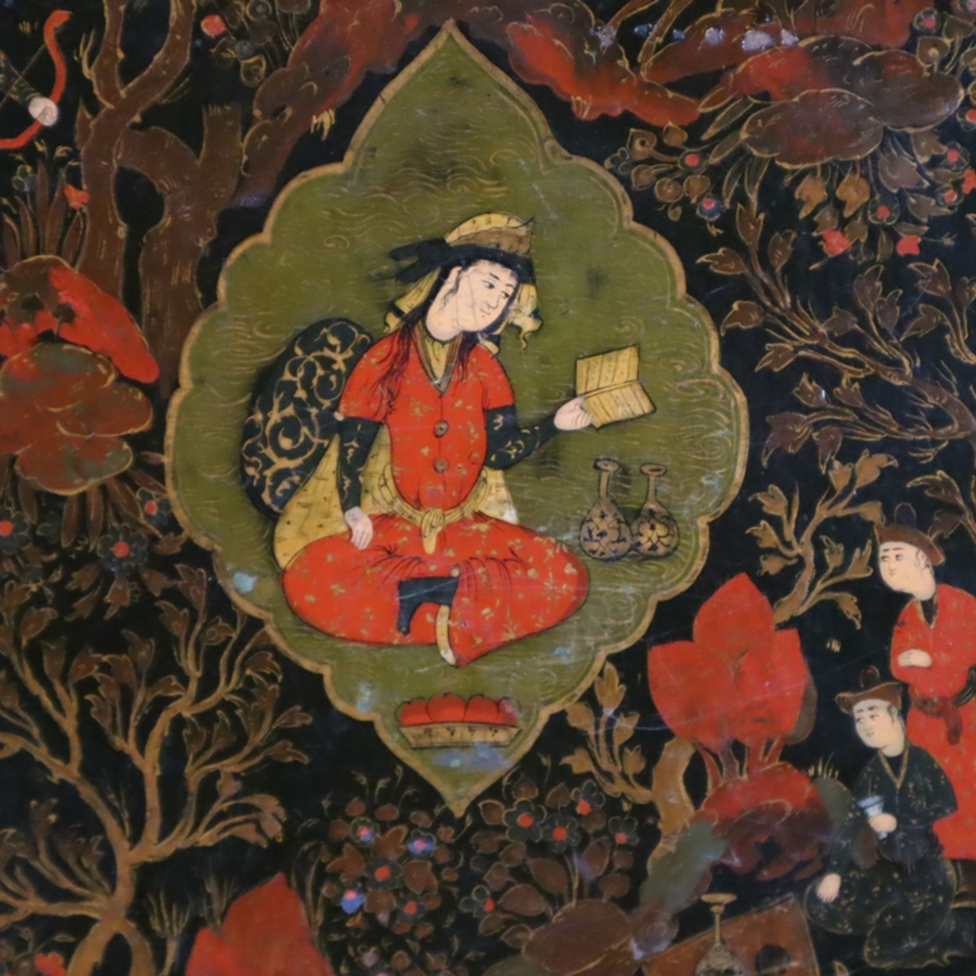 Paar Buchdeckel mit Lederrücken - Persien, Papiermaché, mit Lackfarben und Gold, Leder, allseits au - Bild 6 aus 11