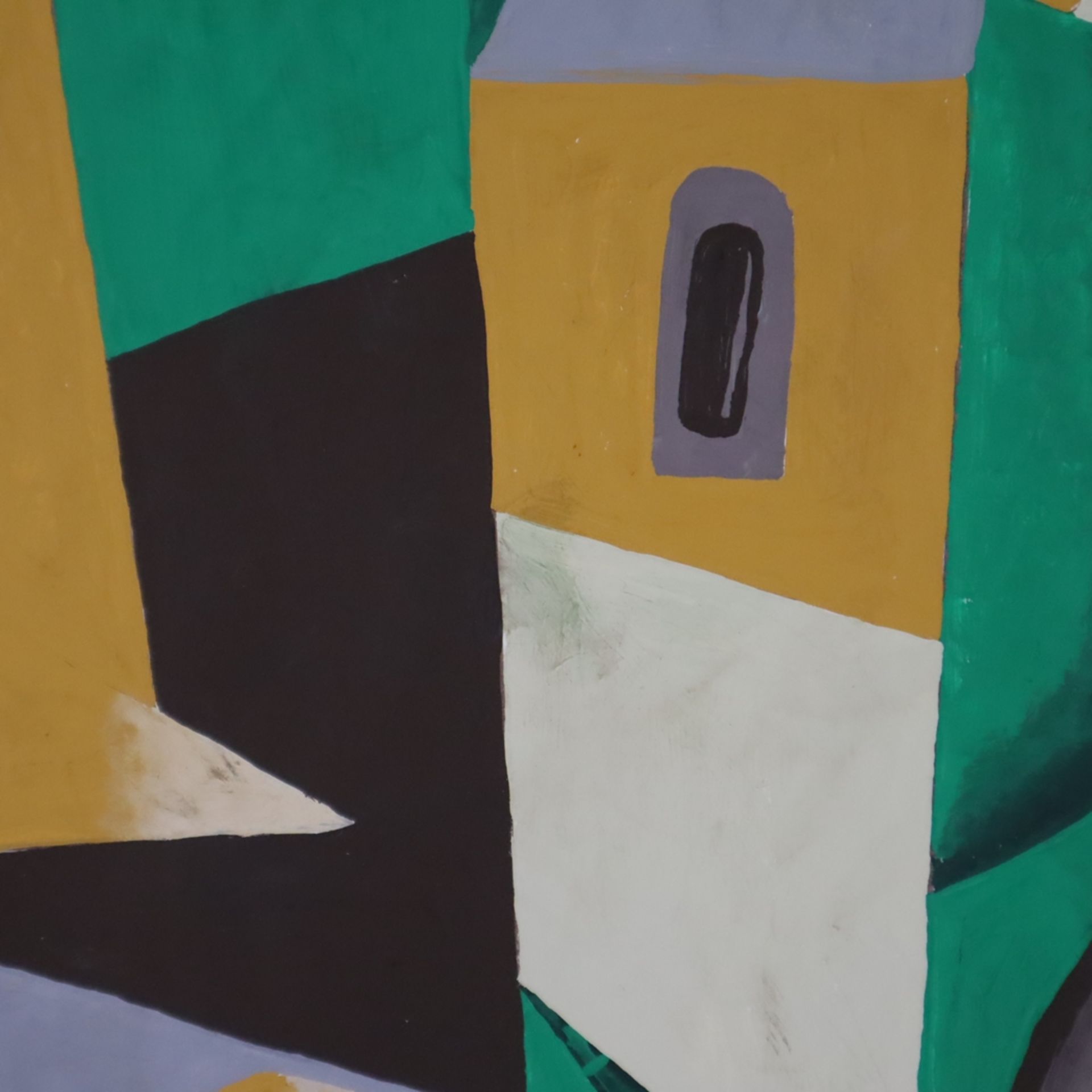 Unbekannter Künstler (20.Jh.) - Abstraktes Stadtbild in kubistischem Stil, Gouache auf Papier, unsi - Bild 6 aus 7