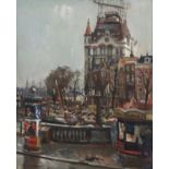 Niederländischer Künstler (20.Jh.) - Blick auf den alten Hafen in Rotterdam, Öl auf Holz, unten und