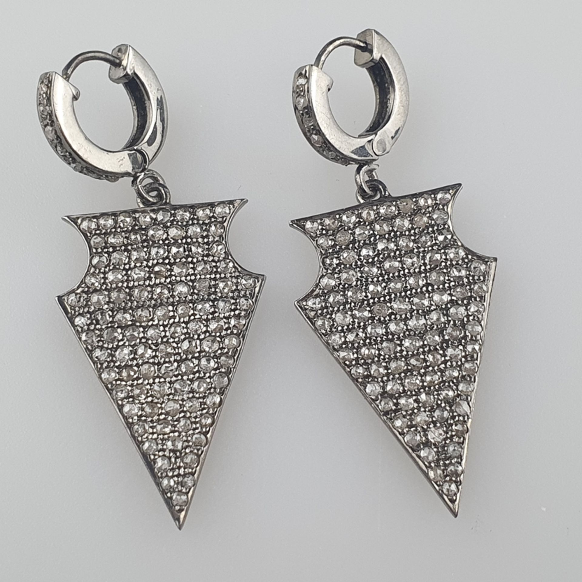 Diamant-Ohrringe - Silber, besetzt mit kleinen D | Silver Diamond Dangler Earrings with Rose Cut Di - Image 2 of 5