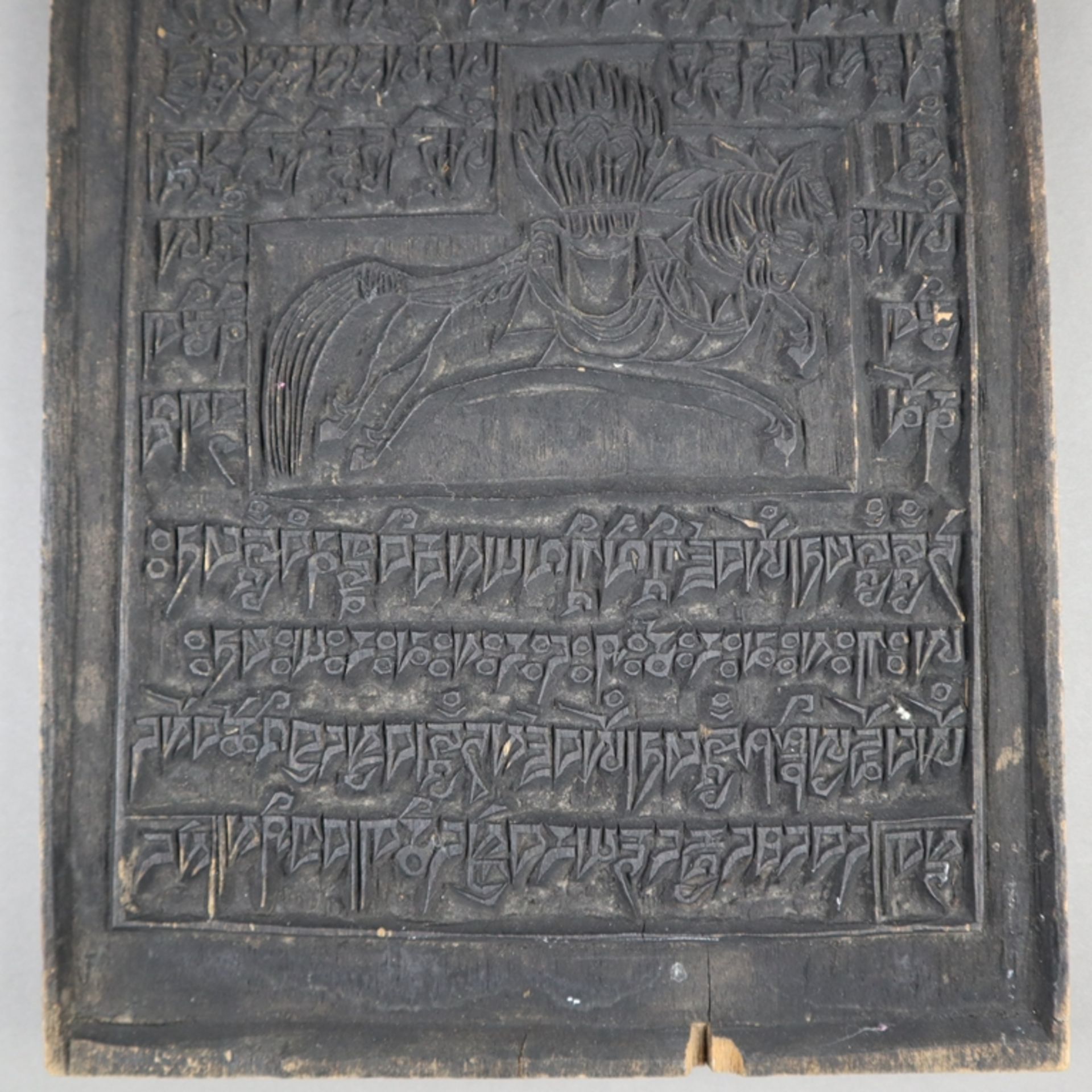 Druckstock - wohl Indien, 12-zeiliger Schriftsatz mittig mit Pferdefigur, Maße ohne Griff ca.27 x 1 - Bild 4 aus 5