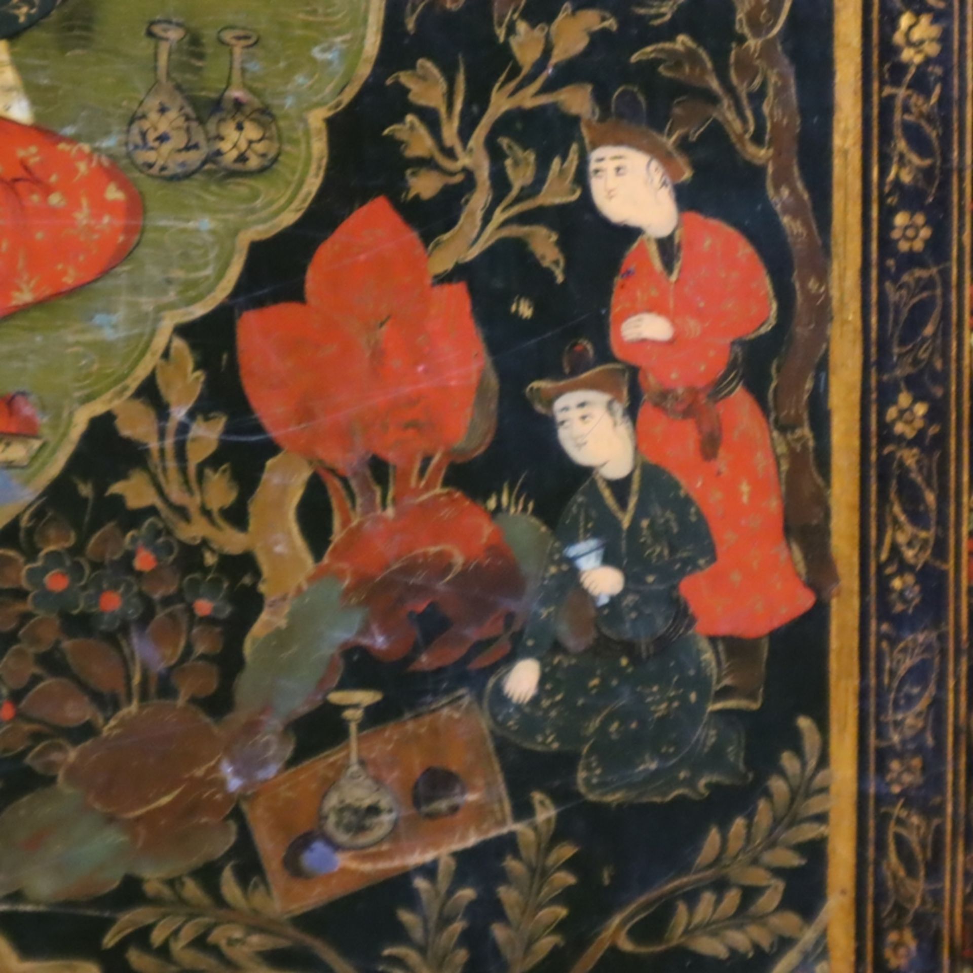 Paar Buchdeckel mit Lederrücken - Persien, Papiermaché, mit Lackfarben und Gold, Leder, allseits au - Bild 8 aus 11