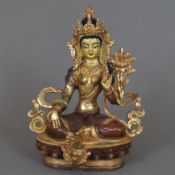 Tara Jikten Sumgyal - Nepal/Tibet, Kupferlegierung vergoldet, kultisch bemalt, in Lalita-Asana auf