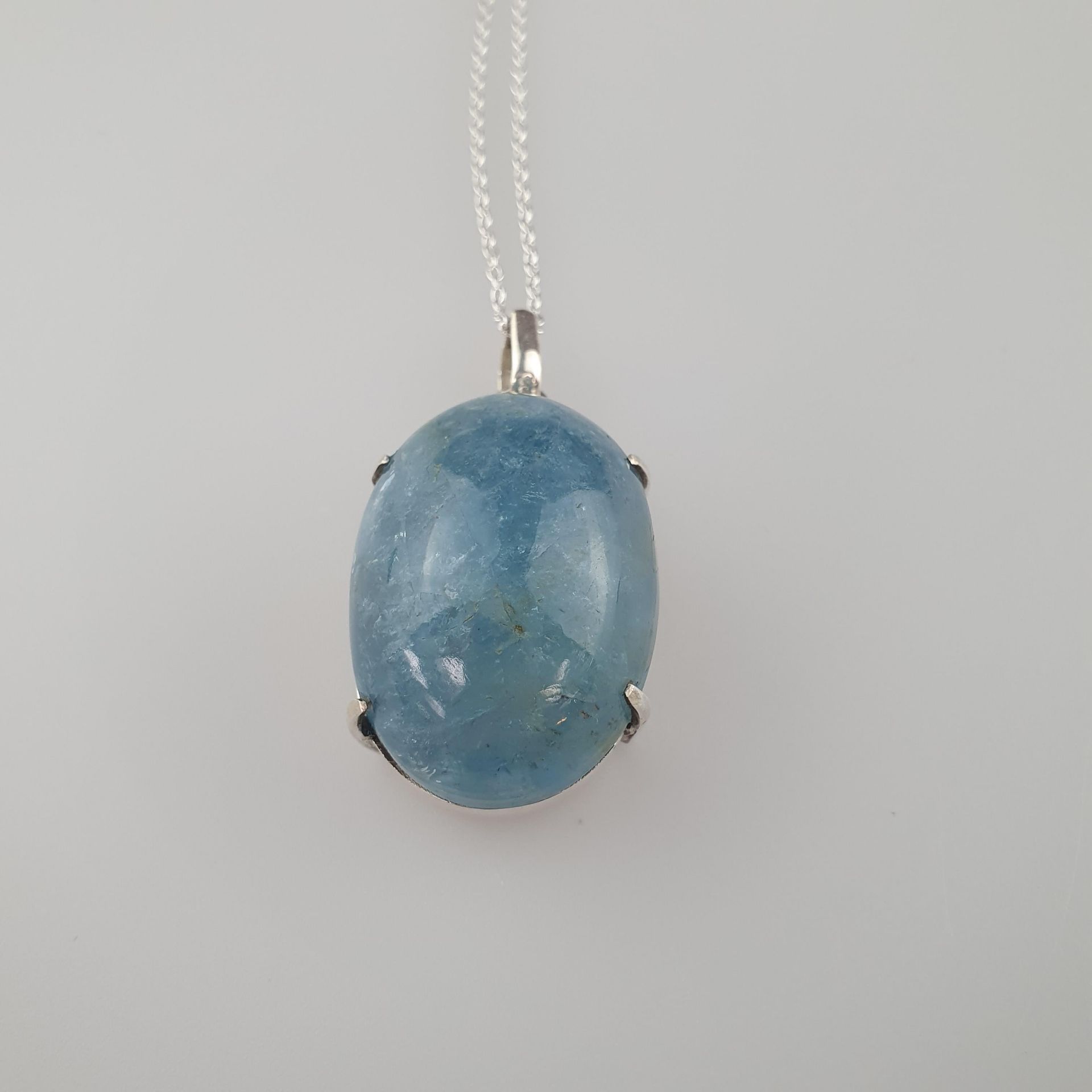 Aquamarin-Anhänger mit Kette - 925er Silber, bes | Aquamarine gemstone pendant in sterling silver,