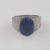 Saphir-Ring - 925er Silber, breite Ringschiene mit | 925 Silver Blue Sapphire Gemstone Ring with a