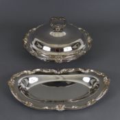 Servierplatte und Servierschale mit Glaseinsatz - 2.Hälfte 20.Jh., versilbert, 1x ovale Platte mit