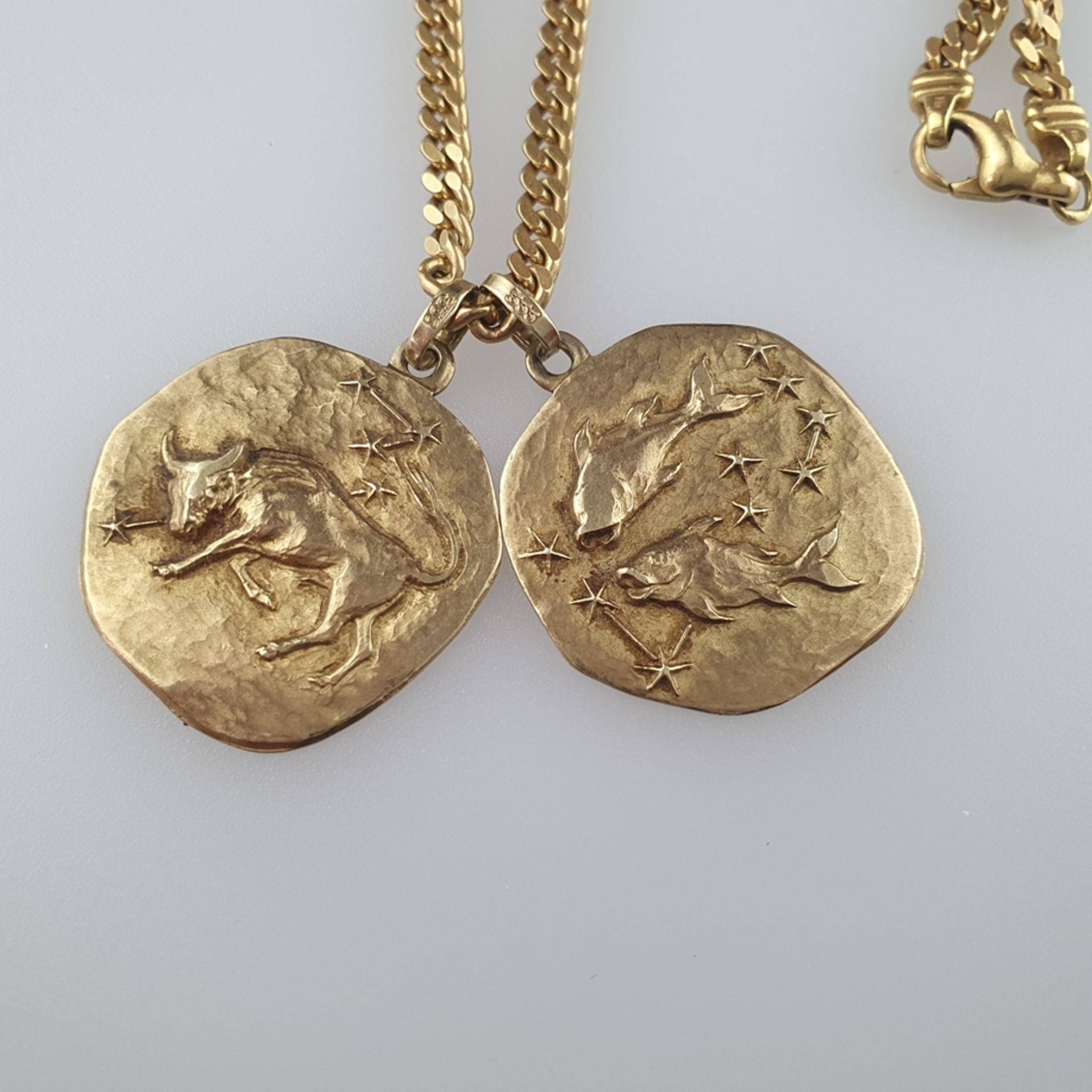 Goldkette mit zwei Sternzeichenanhängern - Gelbgold 750/000, Kette ca. 61cm lang, ca. 26,5 g/ zwei - Bild 2 aus 4