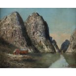 Elmblad, H.F. -19./20.Jh.- Blick in den Geirangerfjord/ Møre og Romsdal, Öl auf Leinwand, rechts un