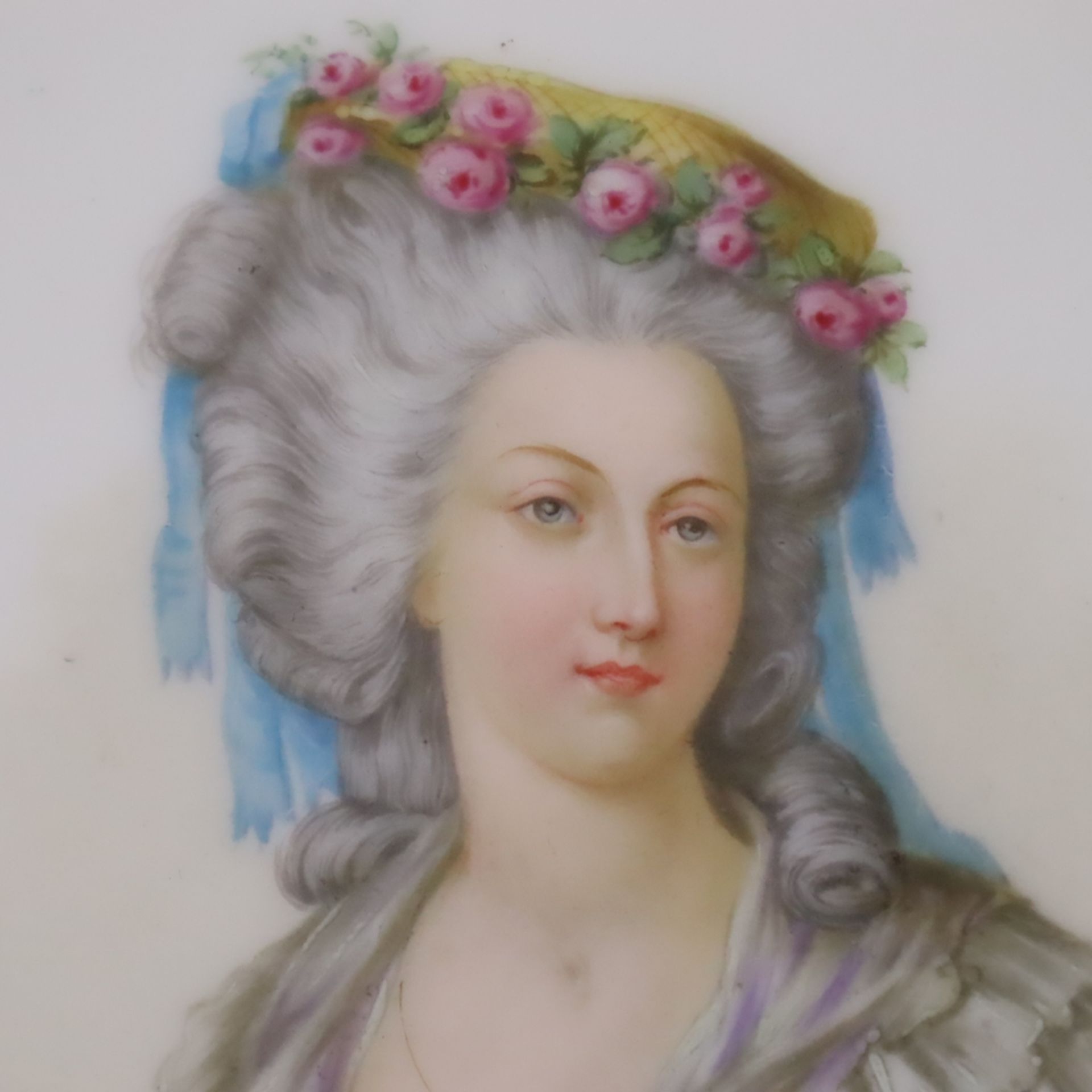 Portraitteller "Mme de Lamballe" - Frankreich, Porzellan, partiell türkisblauer Fond, im Spiegel fe - Bild 4 aus 12